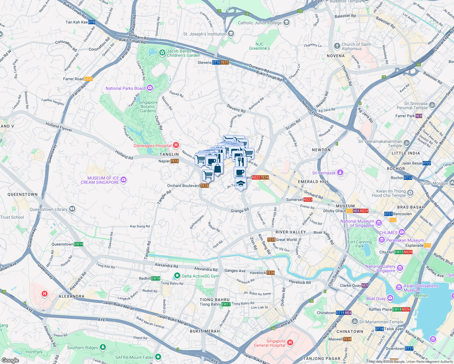 map of restaurants, bars, coffee shops, grocery stores, and more near in Singapore