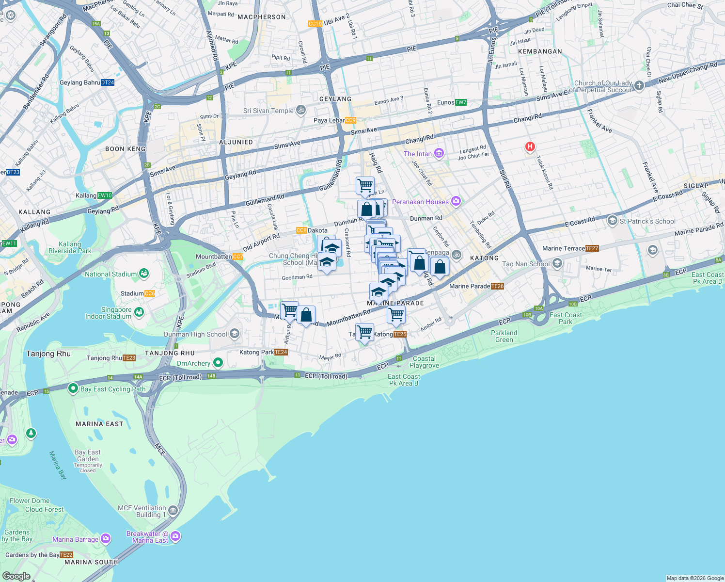 map of restaurants, bars, coffee shops, grocery stores, and more near in Singapore