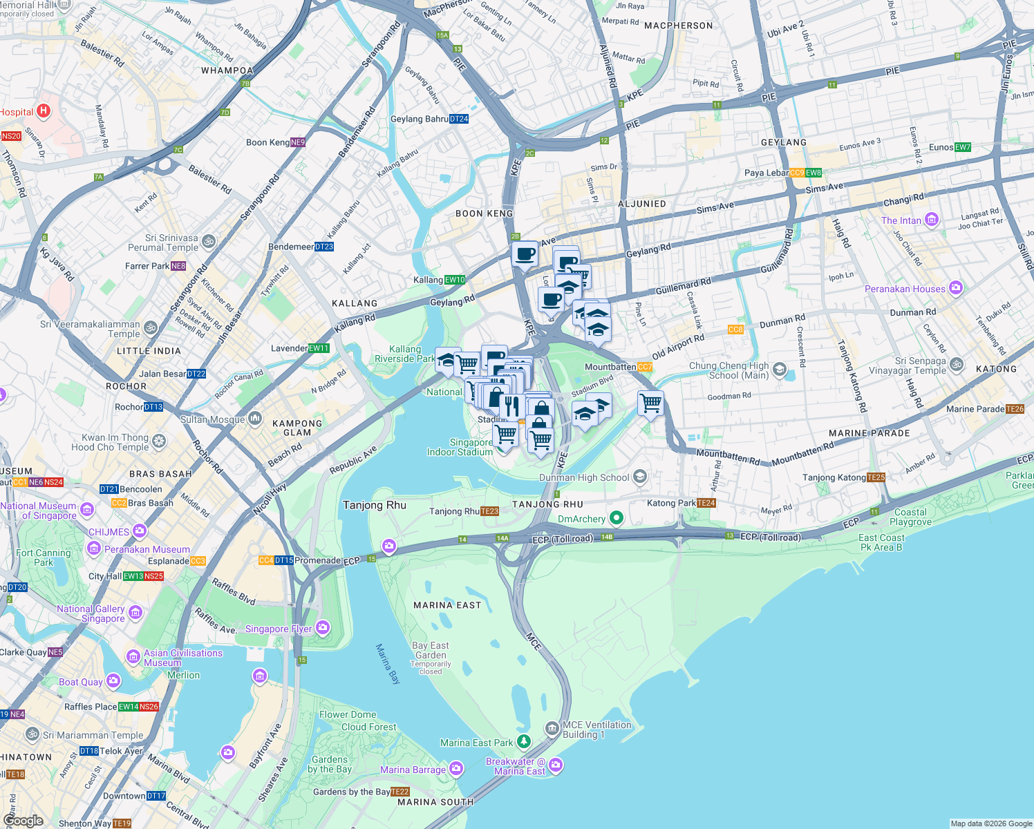 map of restaurants, bars, coffee shops, grocery stores, and more near in Singapore