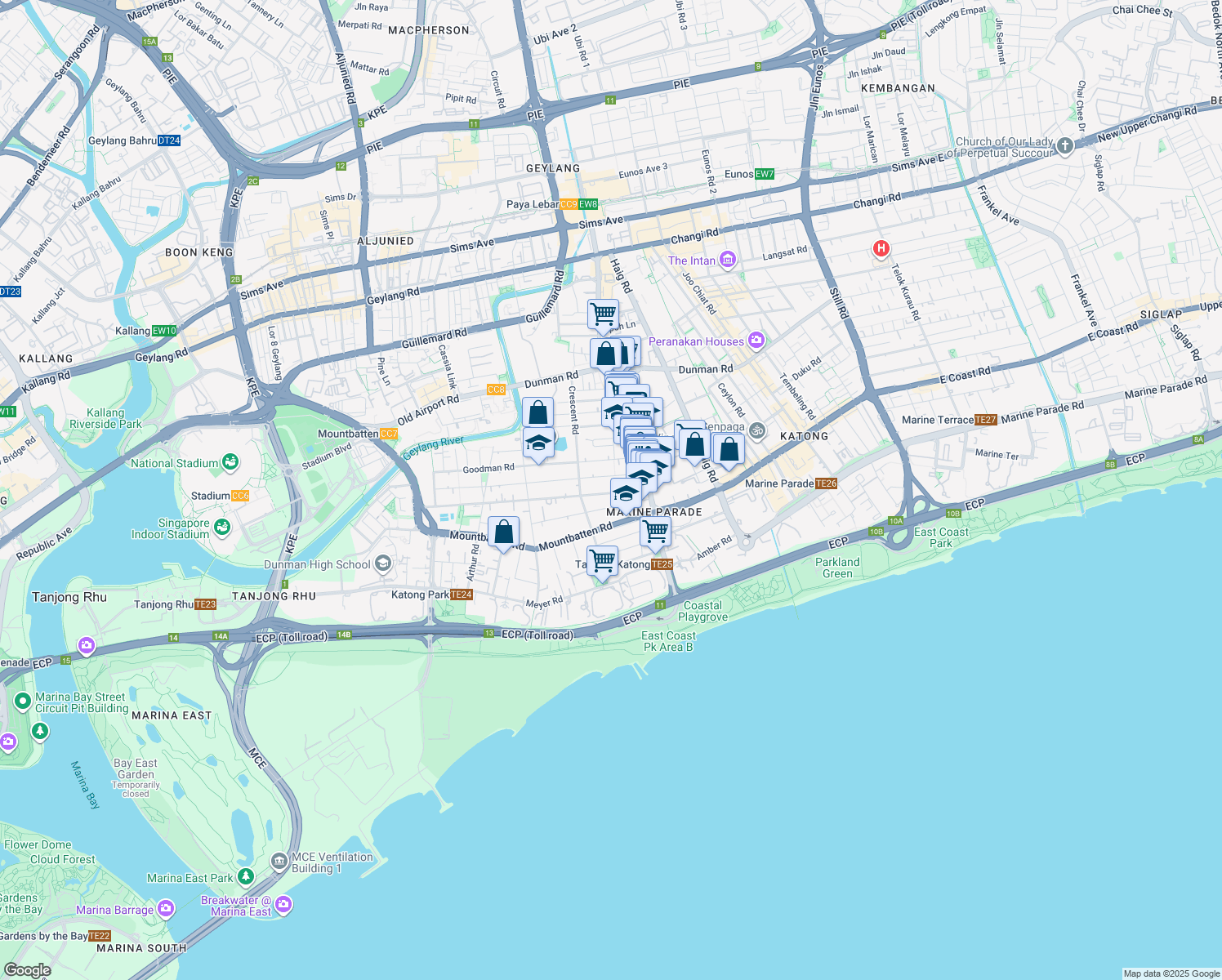 map of restaurants, bars, coffee shops, grocery stores, and more near in Singapore