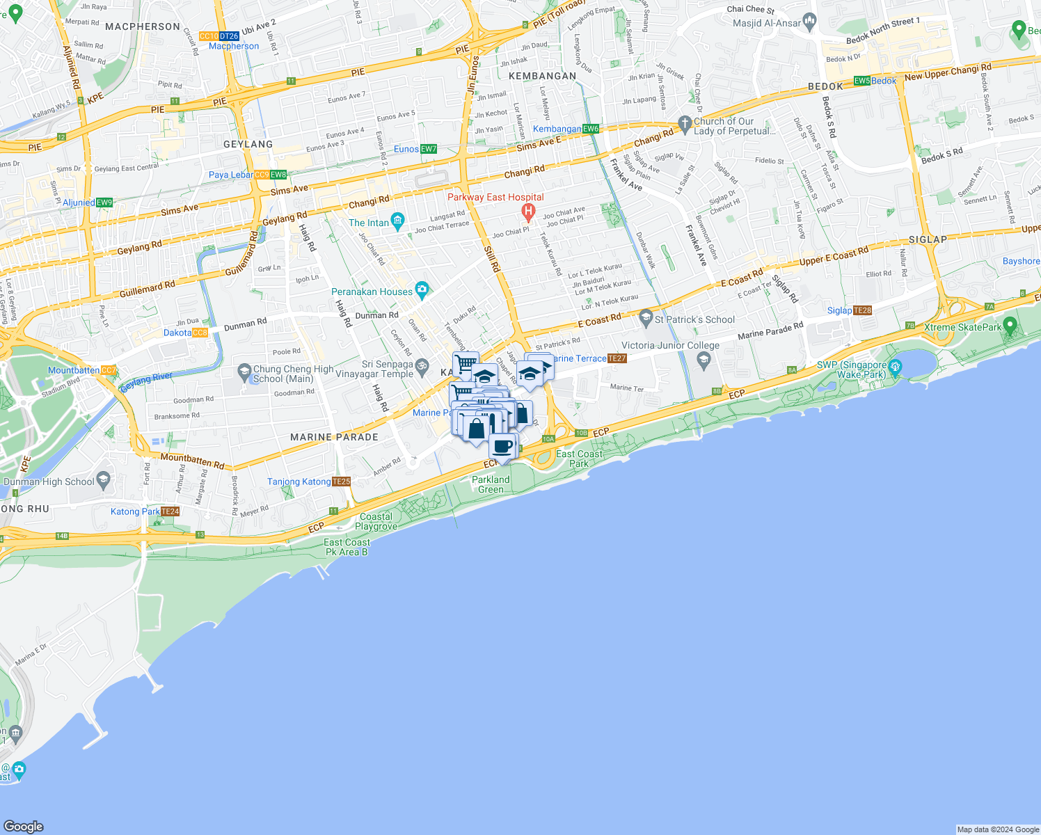 map of restaurants, bars, coffee shops, grocery stores, and more near in Singapore