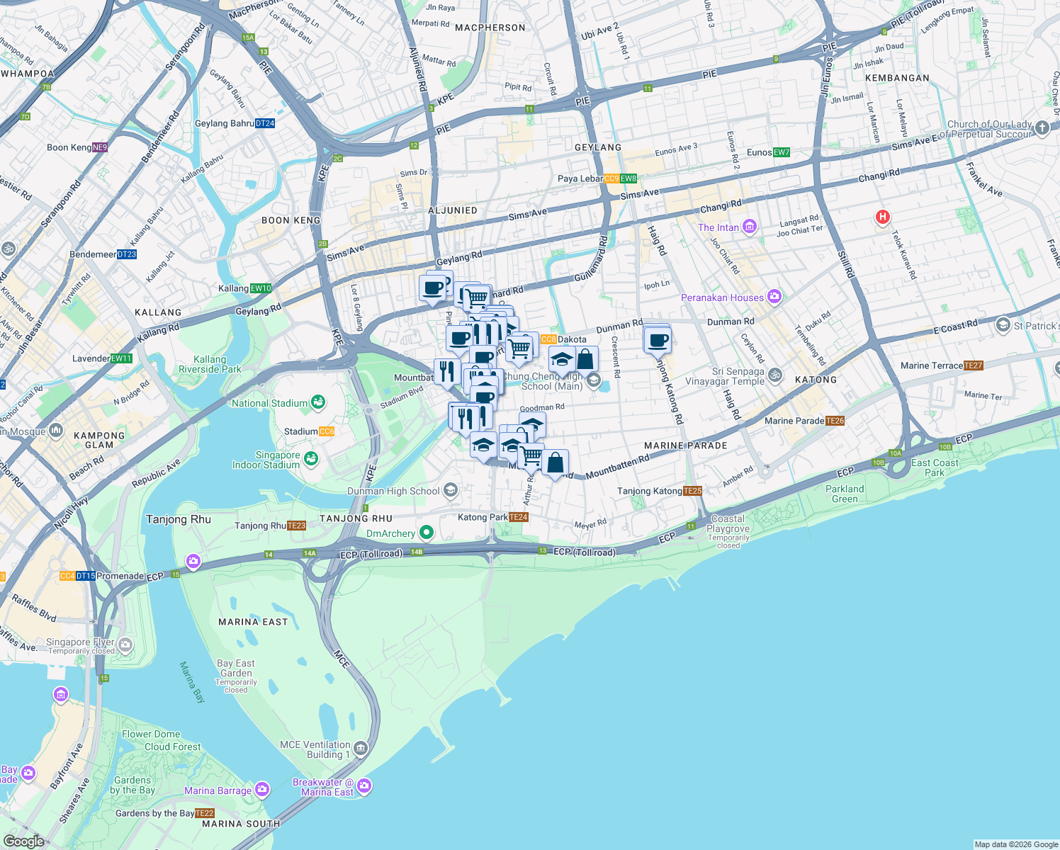 map of restaurants, bars, coffee shops, grocery stores, and more near in Singapore