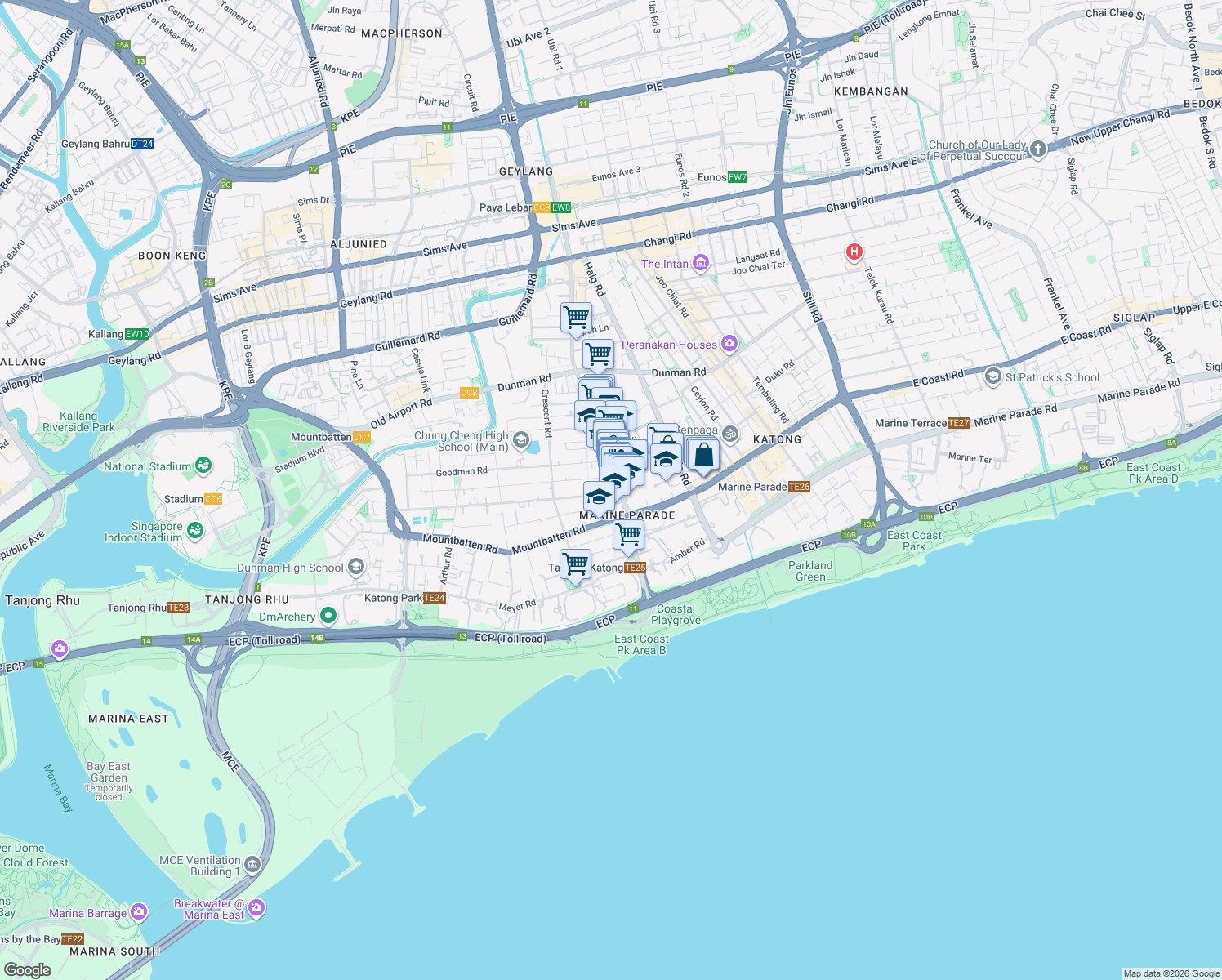 map of restaurants, bars, coffee shops, grocery stores, and more near in Singapore
