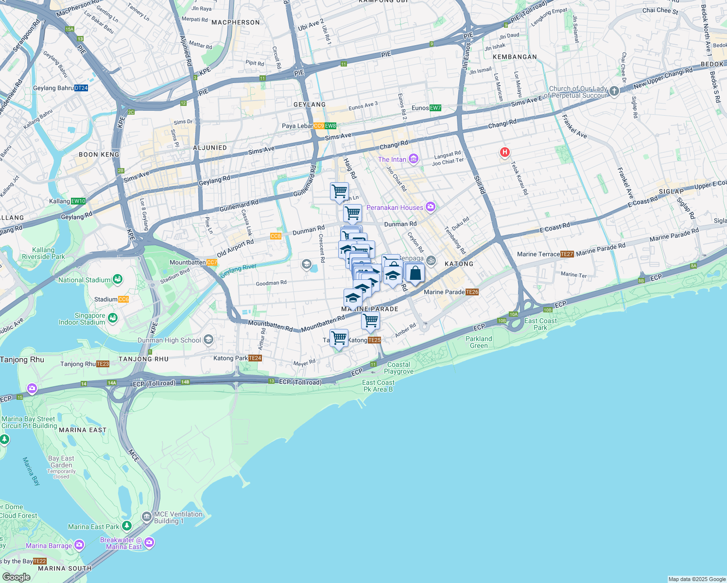 map of restaurants, bars, coffee shops, grocery stores, and more near in Singapore