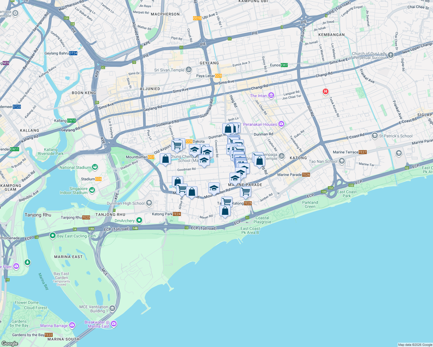 map of restaurants, bars, coffee shops, grocery stores, and more near in Singapore