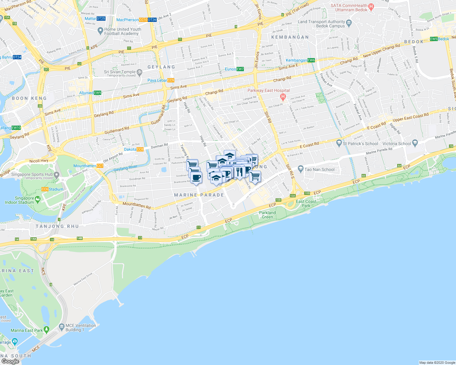 map of restaurants, bars, coffee shops, grocery stores, and more near in Singapore