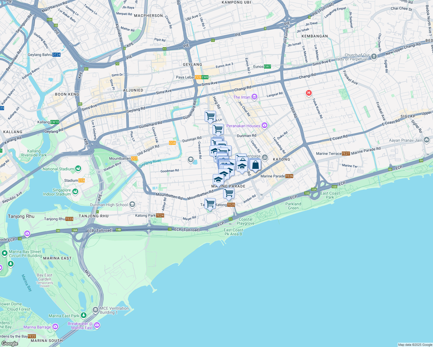 map of restaurants, bars, coffee shops, grocery stores, and more near in Singapore