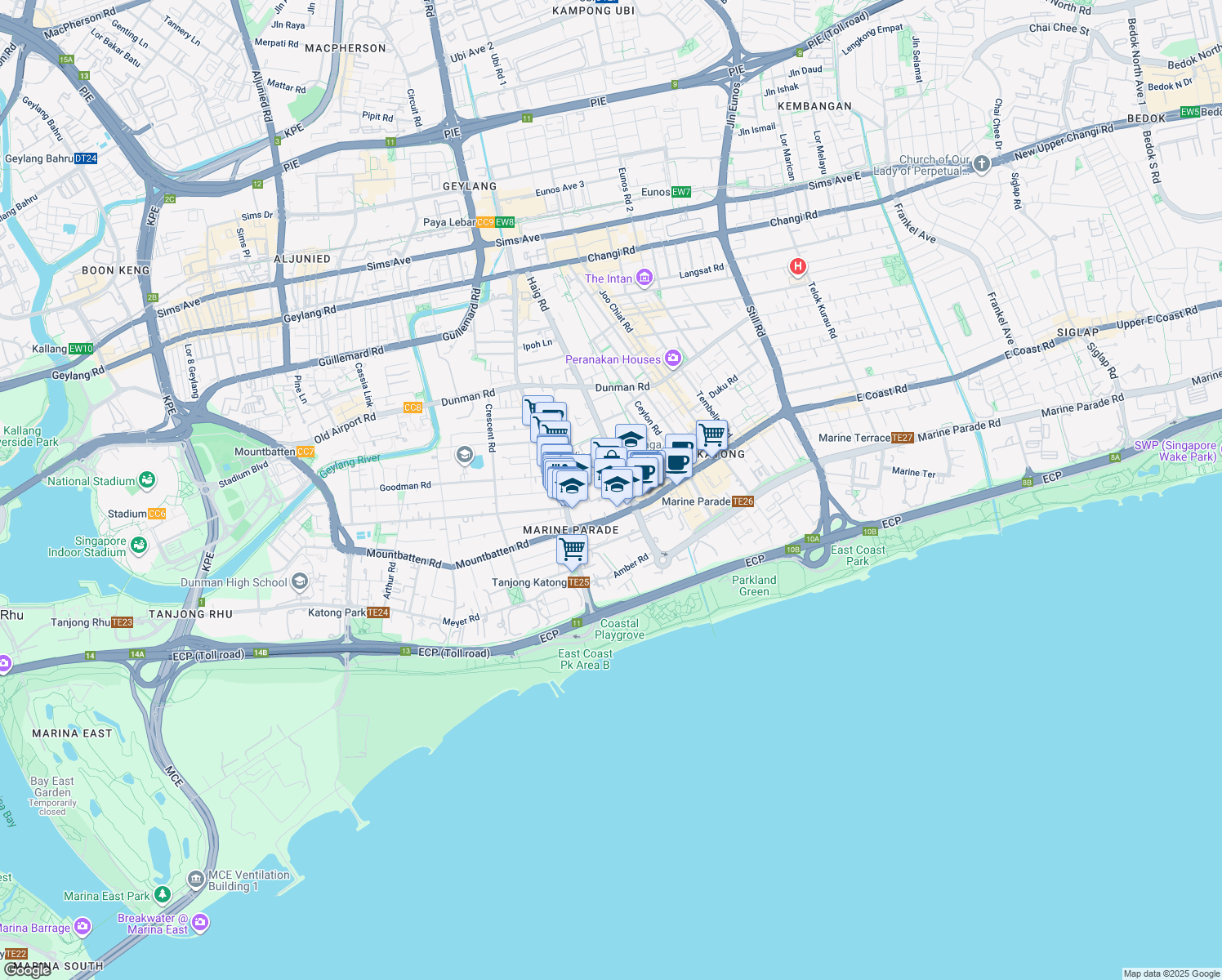 map of restaurants, bars, coffee shops, grocery stores, and more near in Singapore