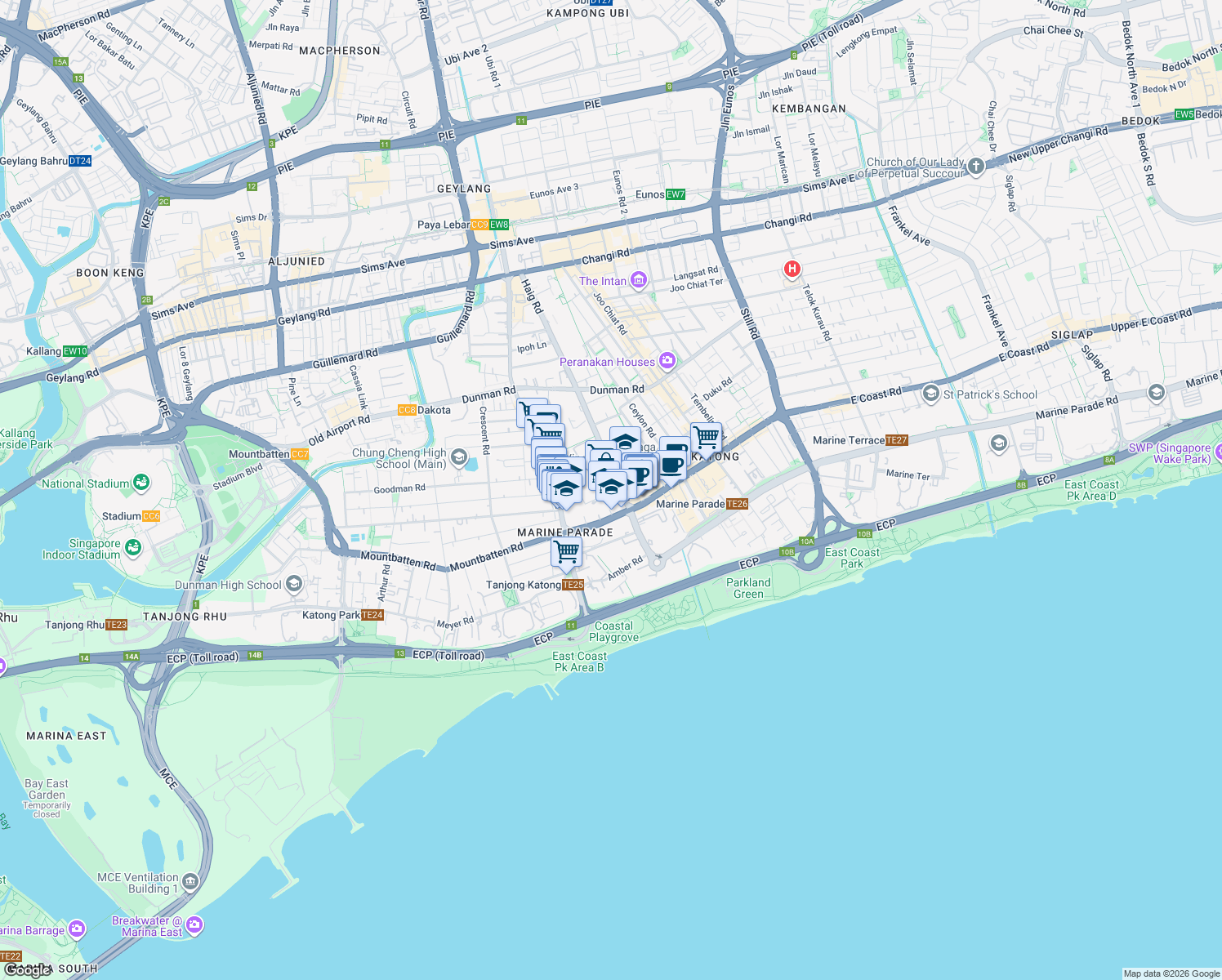 map of restaurants, bars, coffee shops, grocery stores, and more near in Singapore