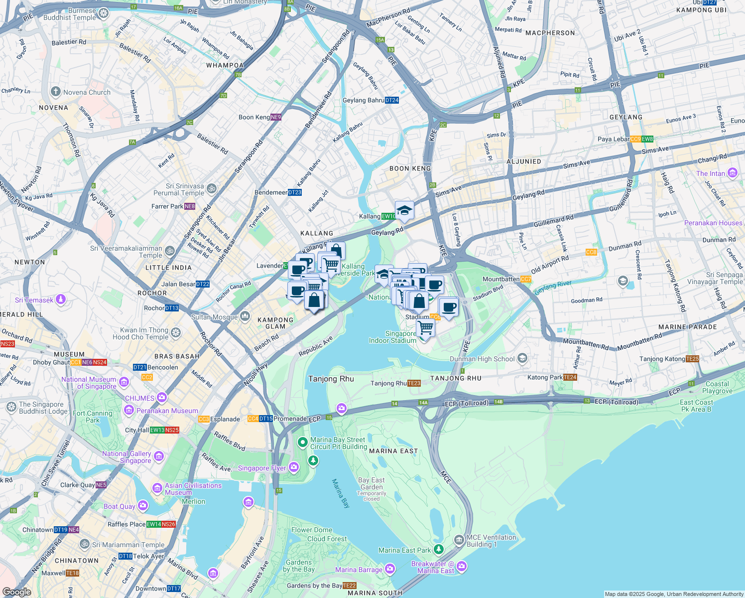 map of restaurants, bars, coffee shops, grocery stores, and more near in Singapore