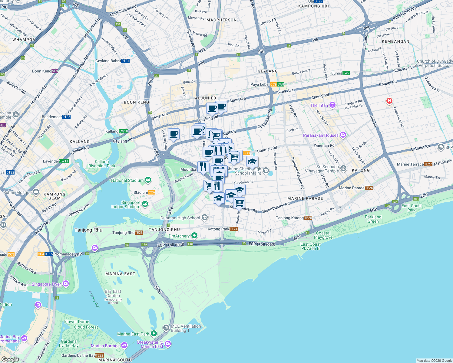 map of restaurants, bars, coffee shops, grocery stores, and more near in Singapore