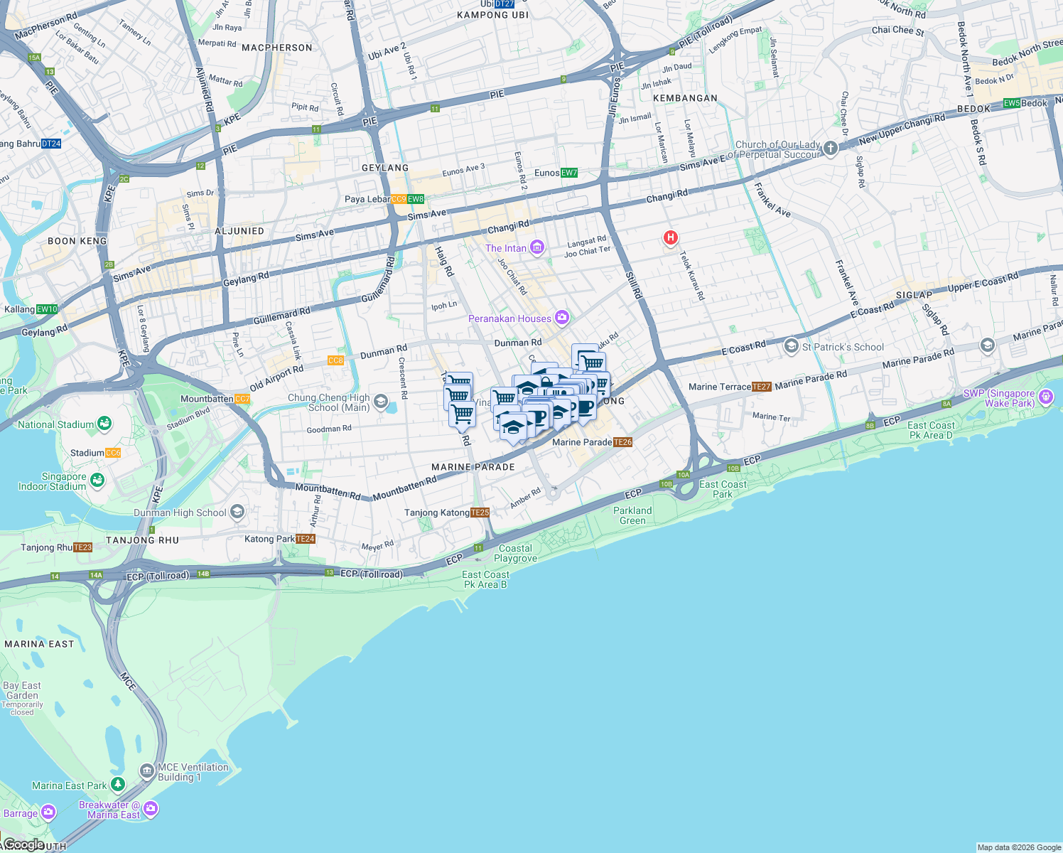map of restaurants, bars, coffee shops, grocery stores, and more near in Singapore
