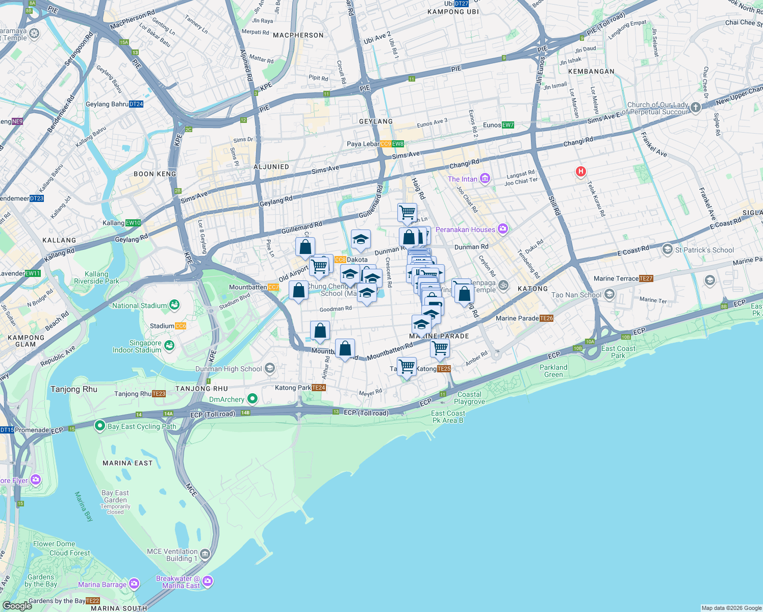 map of restaurants, bars, coffee shops, grocery stores, and more near in Singapore