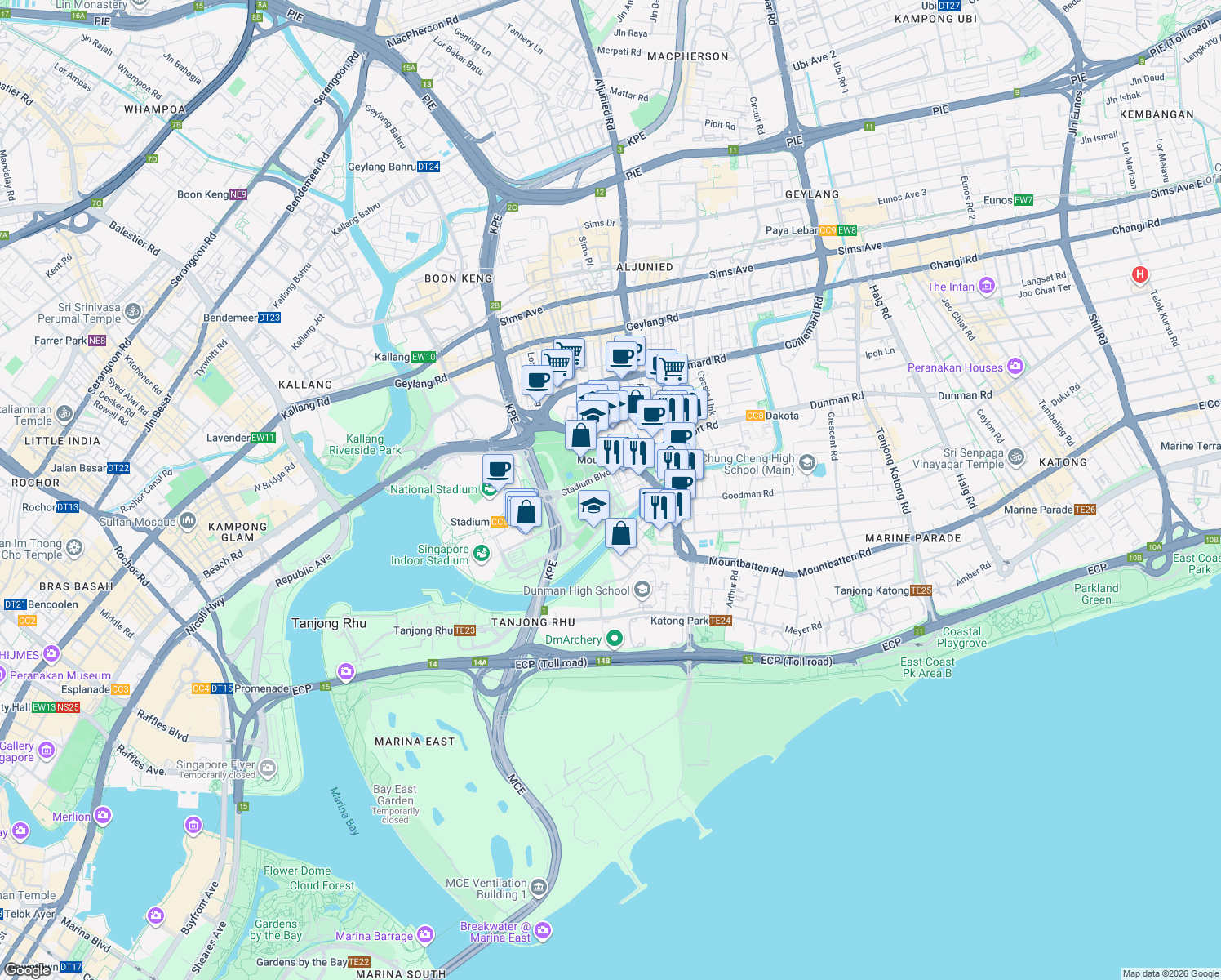 map of restaurants, bars, coffee shops, grocery stores, and more near in Singapore