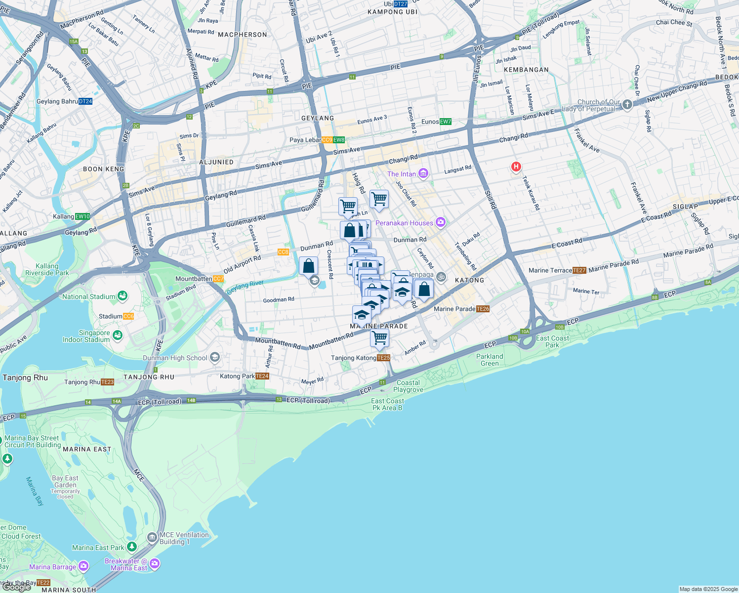 map of restaurants, bars, coffee shops, grocery stores, and more near in Singapore