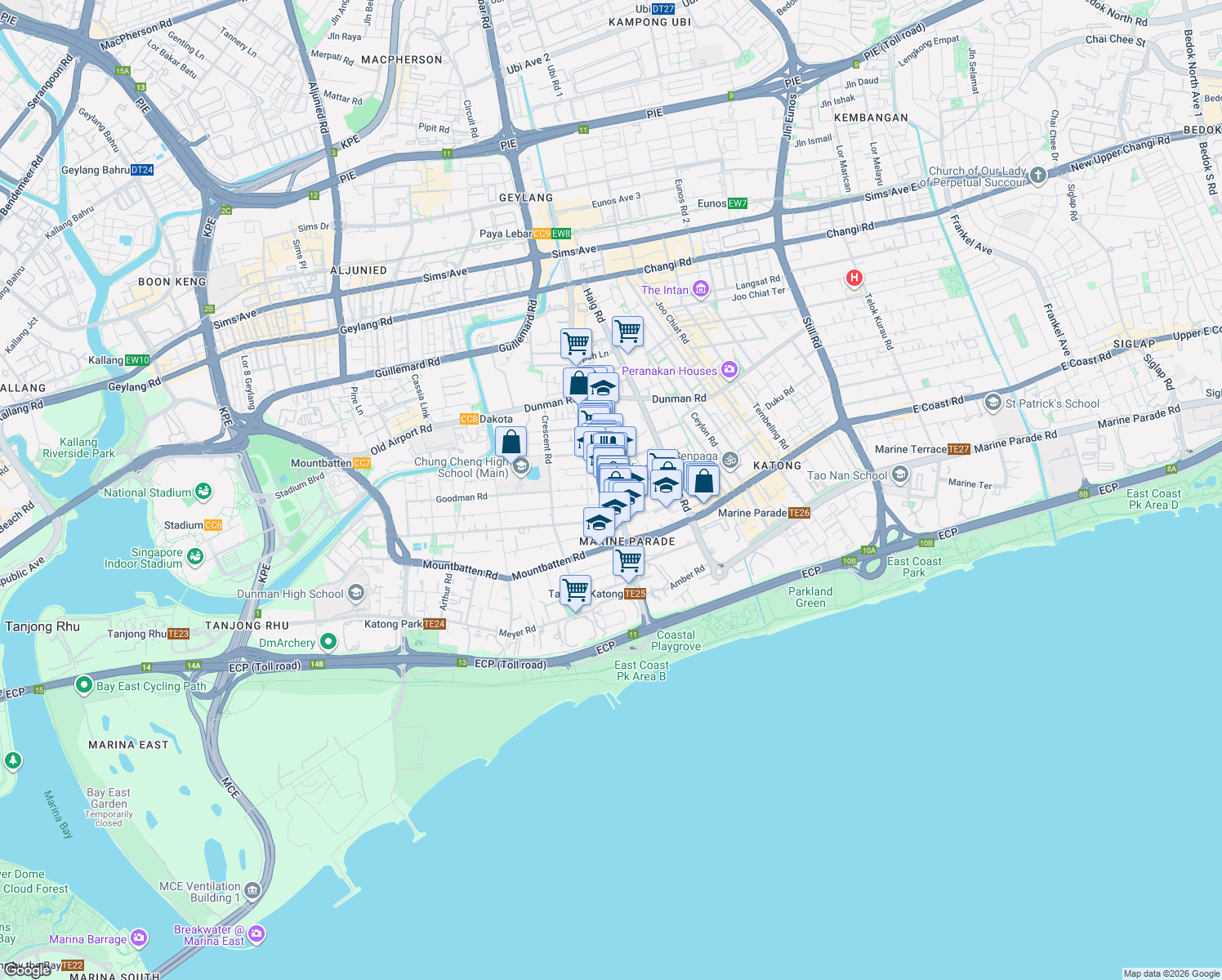 map of restaurants, bars, coffee shops, grocery stores, and more near in Singapore