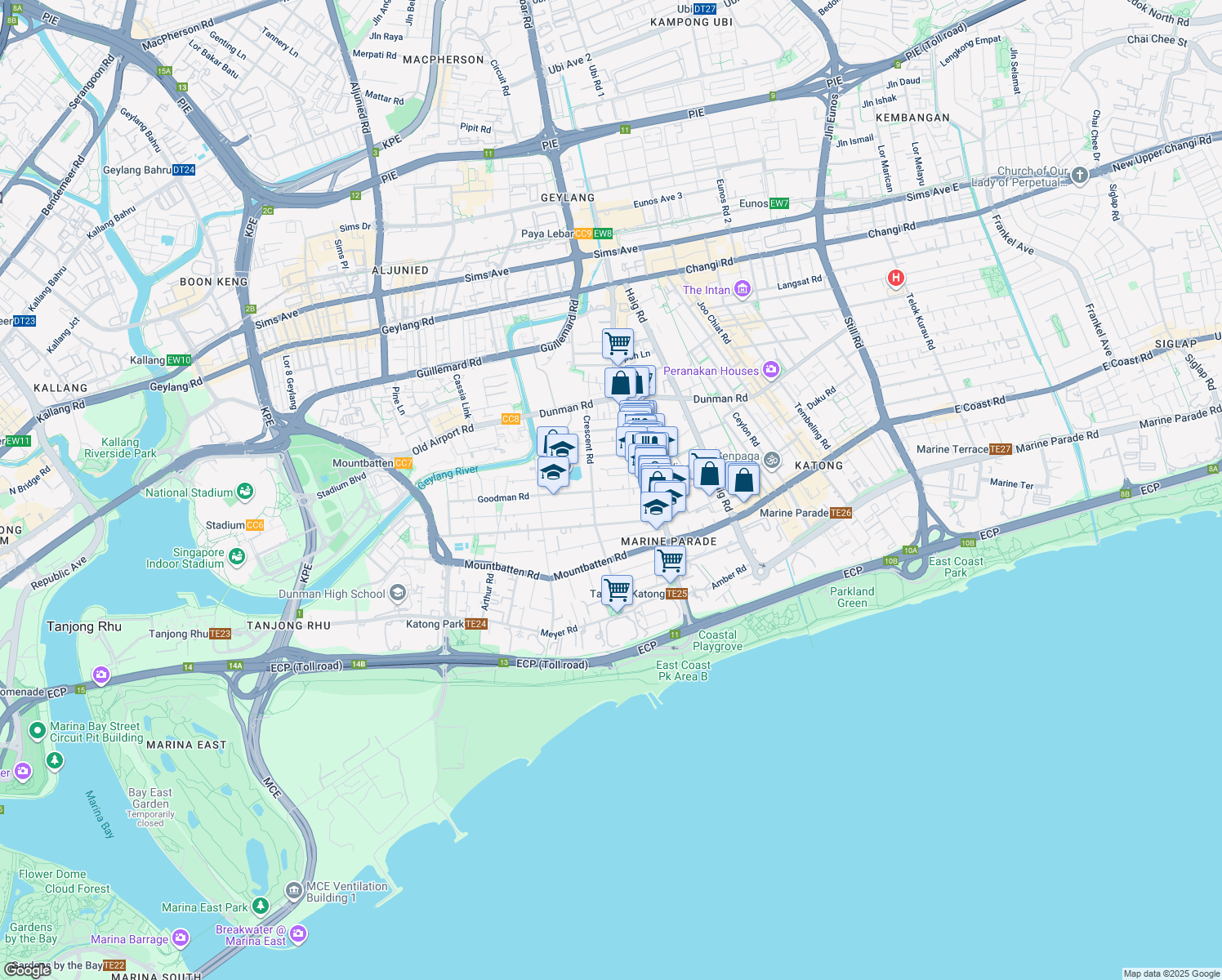 map of restaurants, bars, coffee shops, grocery stores, and more near in Singapore