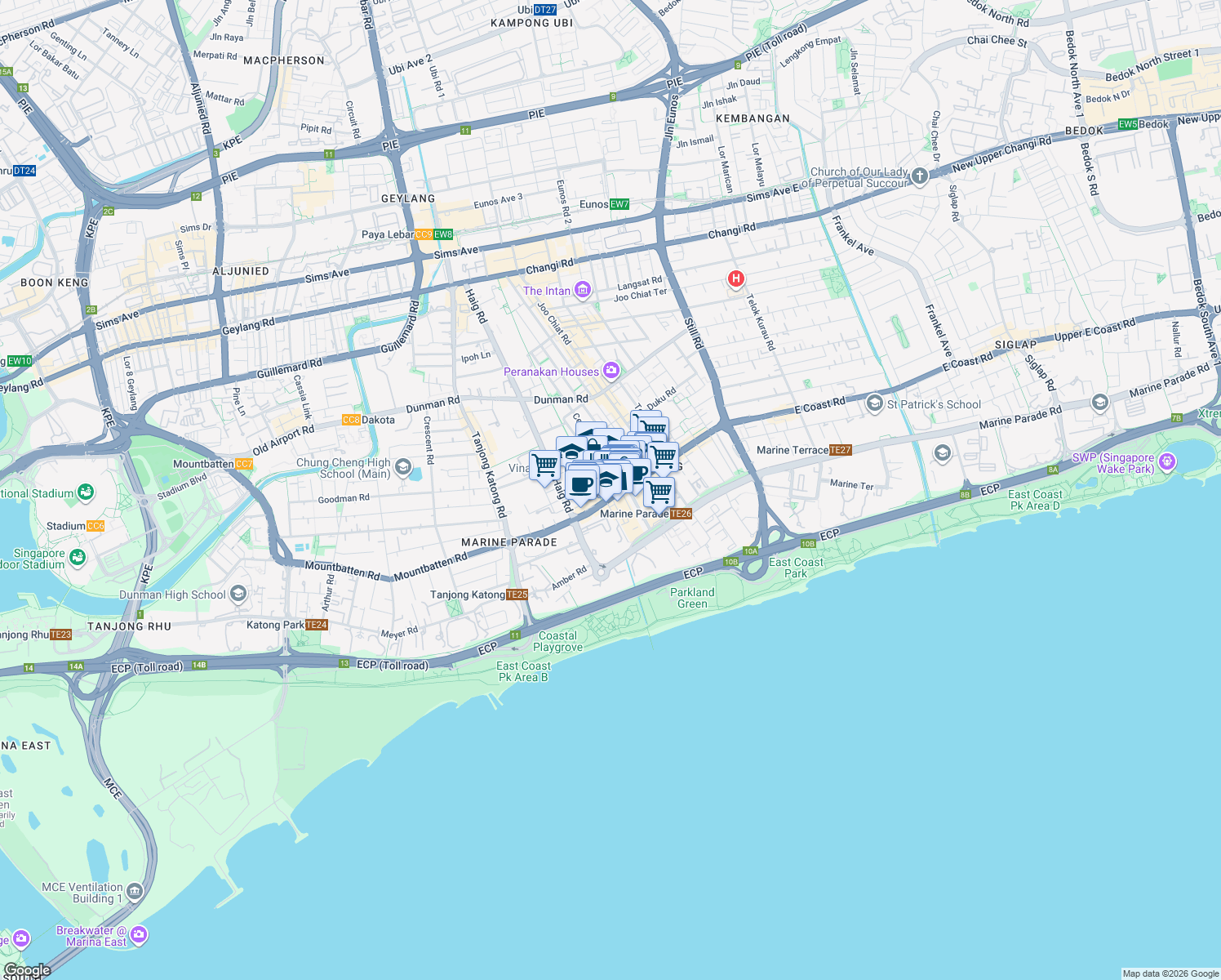 map of restaurants, bars, coffee shops, grocery stores, and more near in Singapore