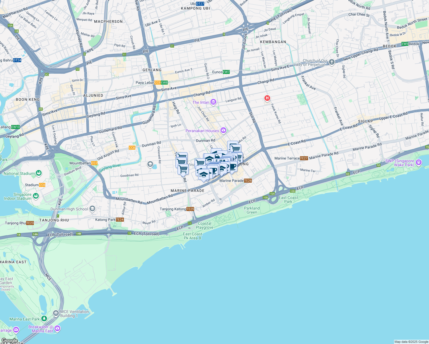 map of restaurants, bars, coffee shops, grocery stores, and more near in Singapore