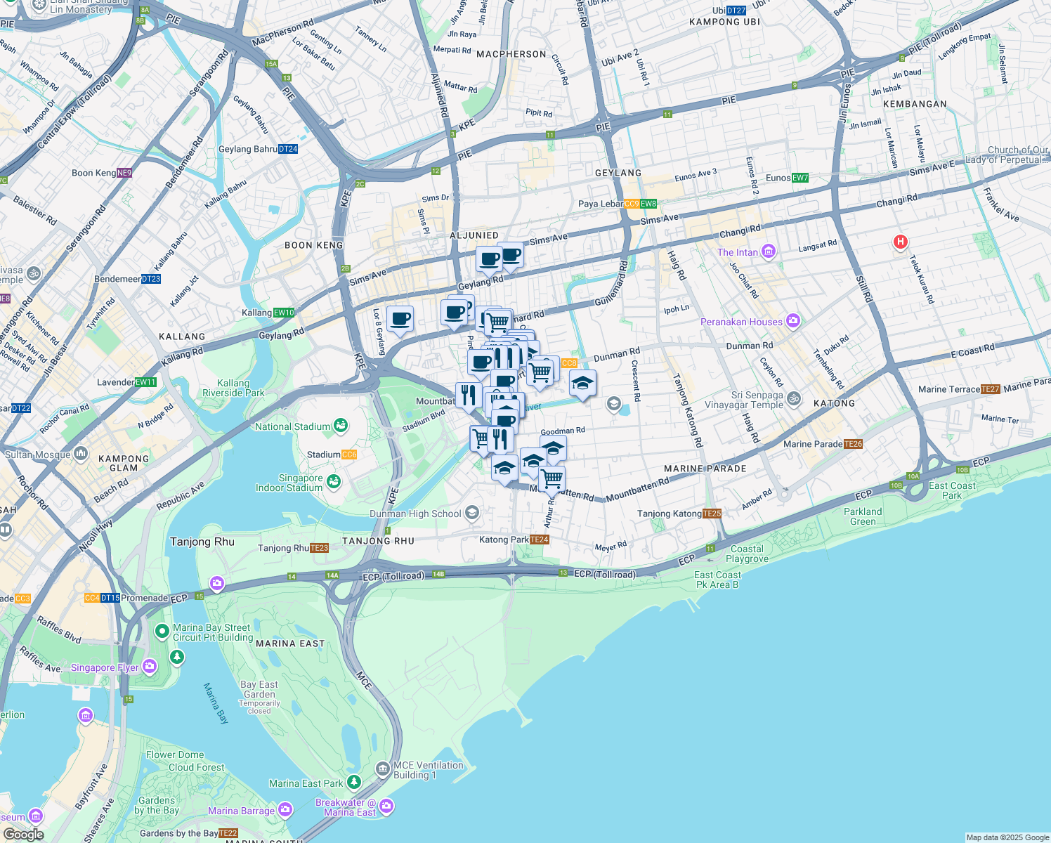 map of restaurants, bars, coffee shops, grocery stores, and more near in Singapore