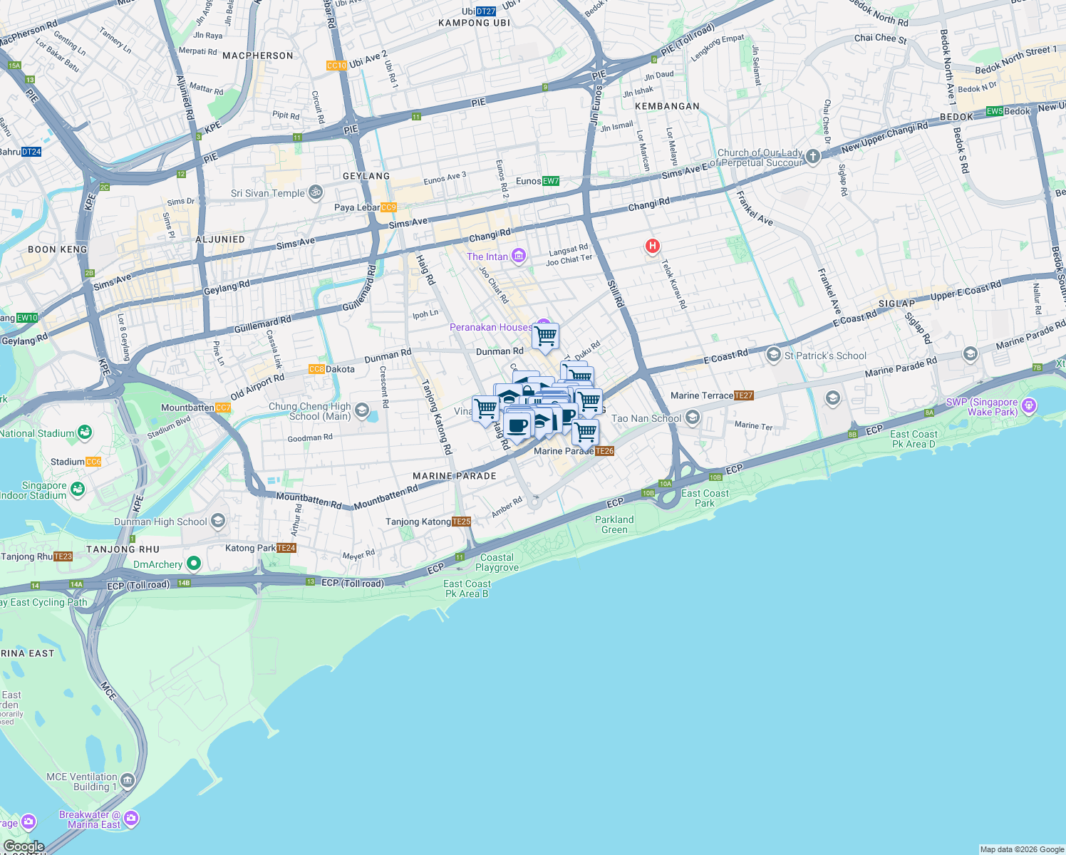 map of restaurants, bars, coffee shops, grocery stores, and more near in Singapore