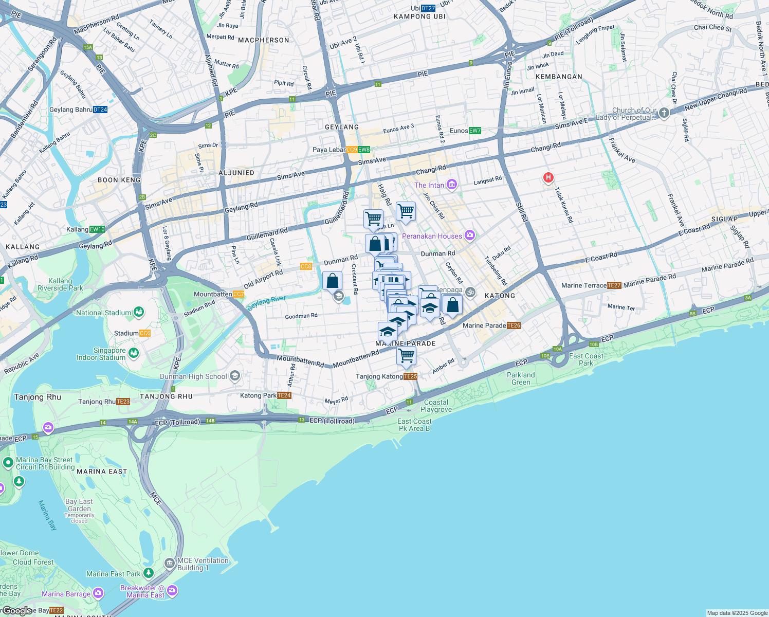 map of restaurants, bars, coffee shops, grocery stores, and more near in Singapore