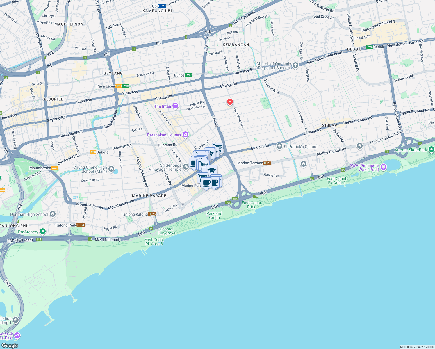 map of restaurants, bars, coffee shops, grocery stores, and more near in Singapore