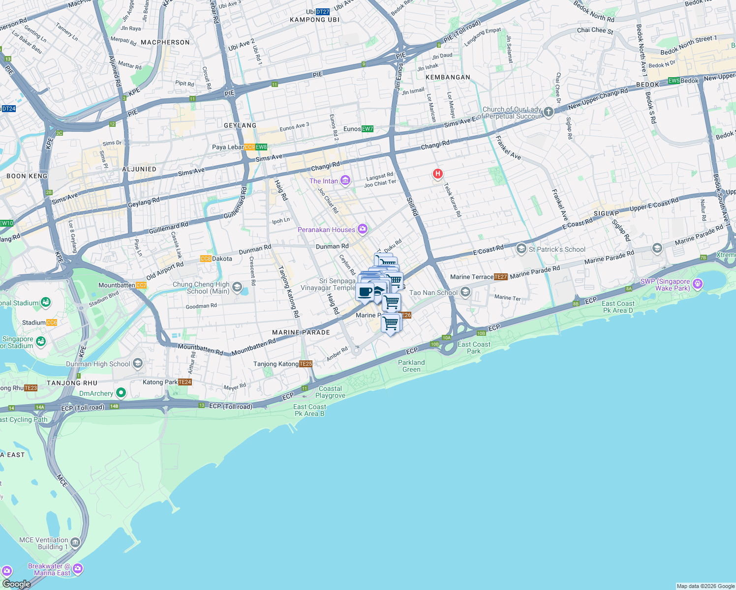 map of restaurants, bars, coffee shops, grocery stores, and more near in Singapore