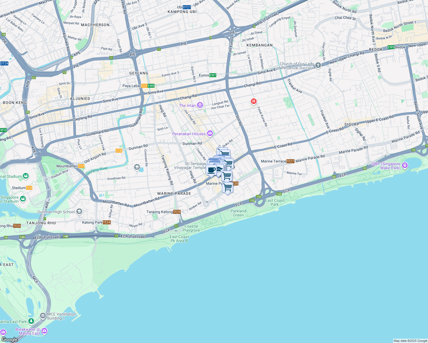 map of restaurants, bars, coffee shops, grocery stores, and more near in Singapore