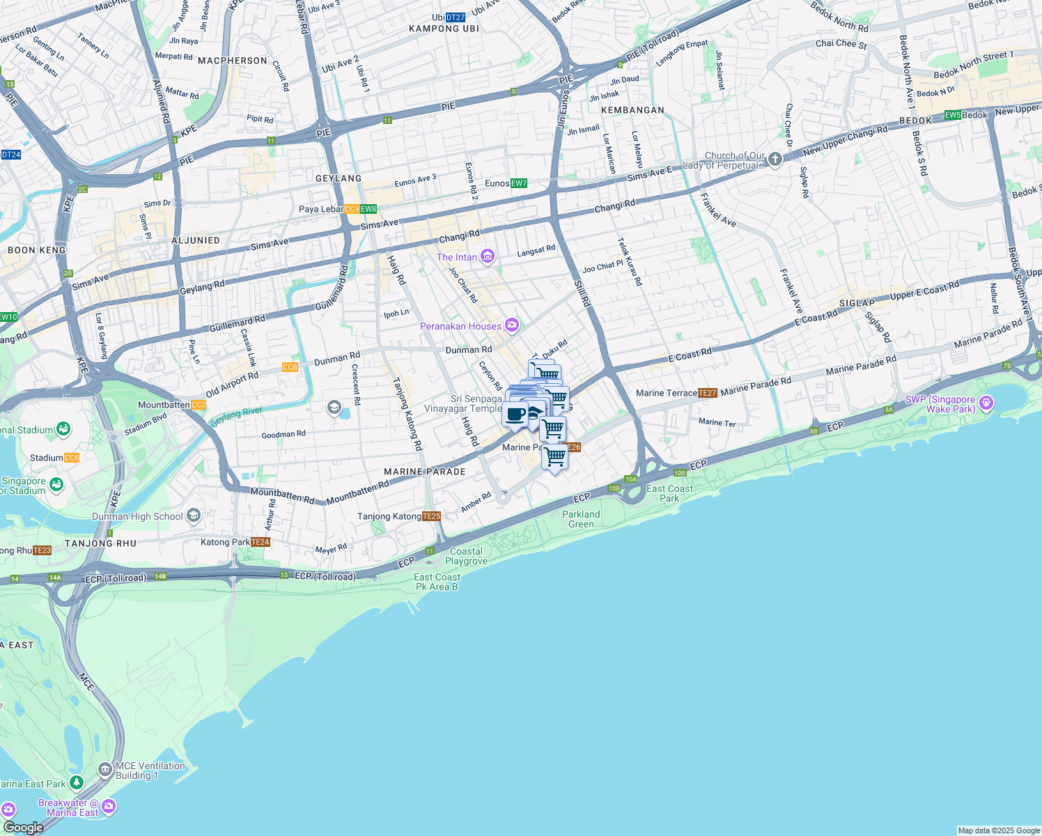map of restaurants, bars, coffee shops, grocery stores, and more near in Singapore