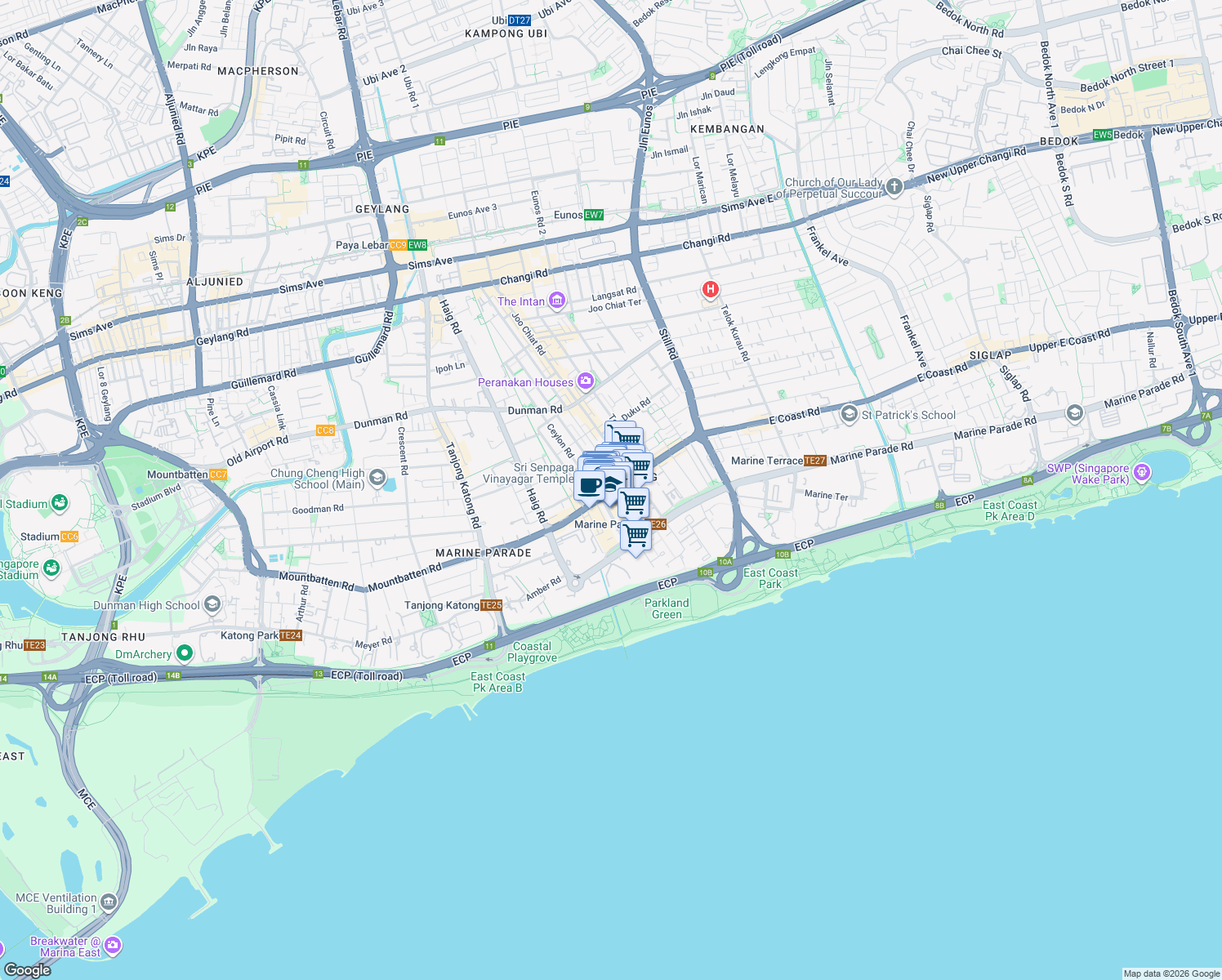 map of restaurants, bars, coffee shops, grocery stores, and more near in Singapore