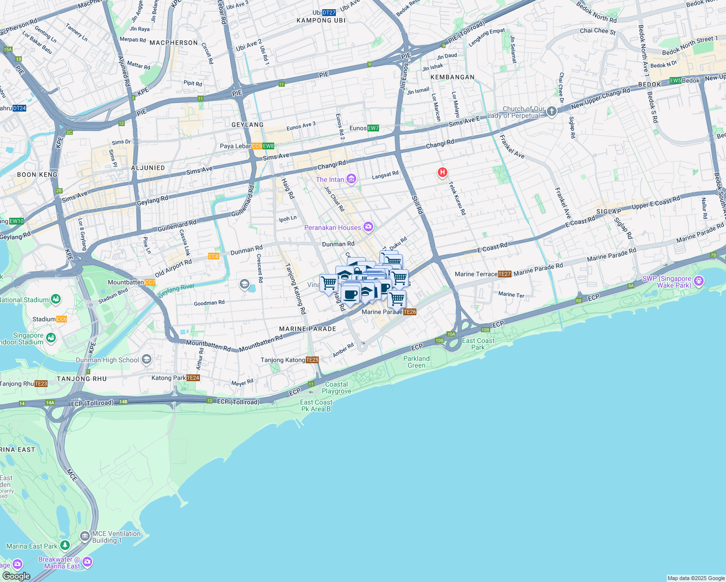 map of restaurants, bars, coffee shops, grocery stores, and more near in Singapore