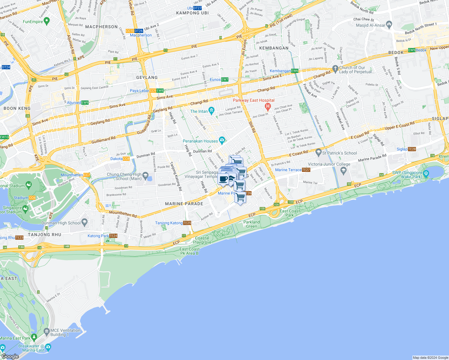 map of restaurants, bars, coffee shops, grocery stores, and more near in Singapore