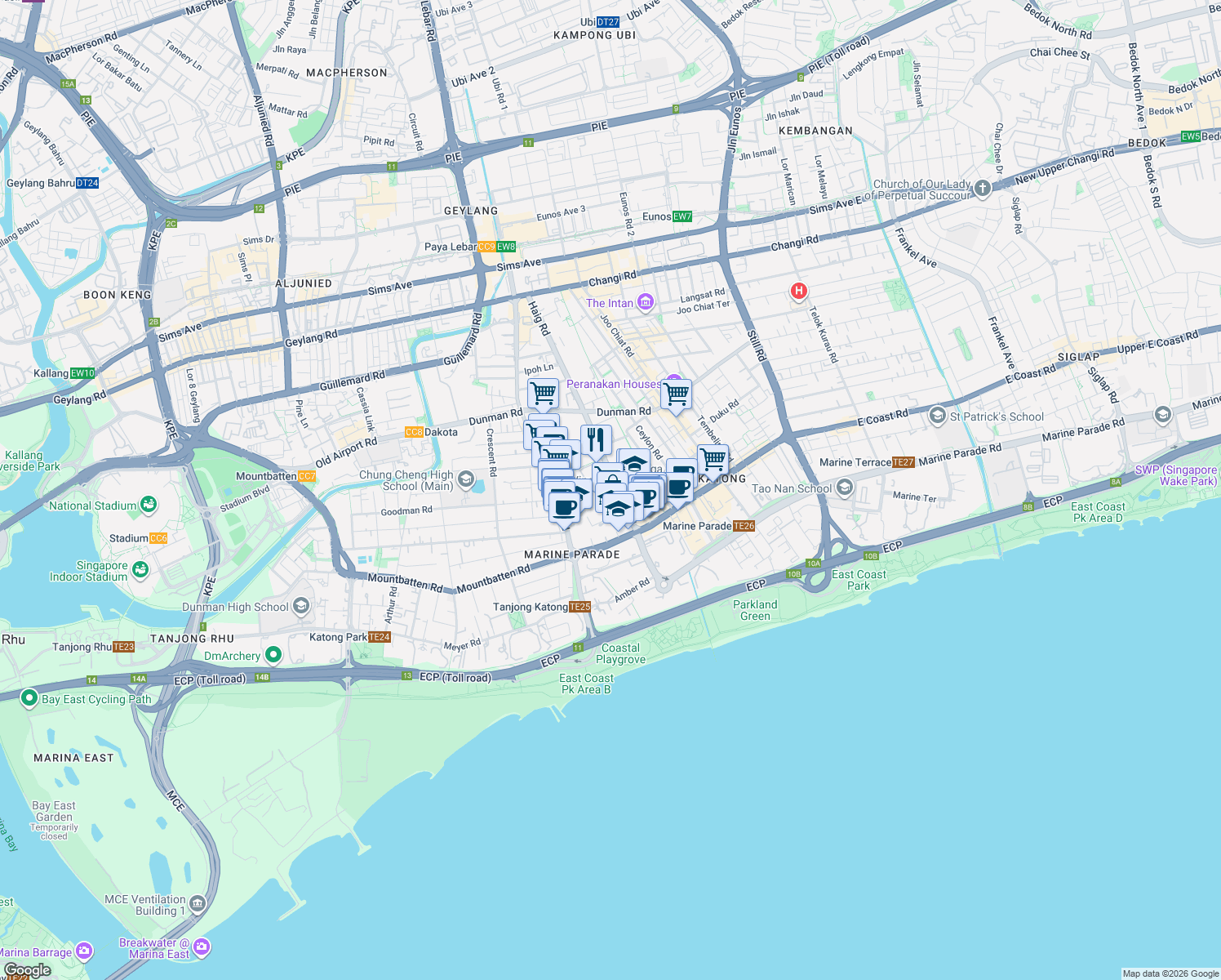 map of restaurants, bars, coffee shops, grocery stores, and more near in Singapore