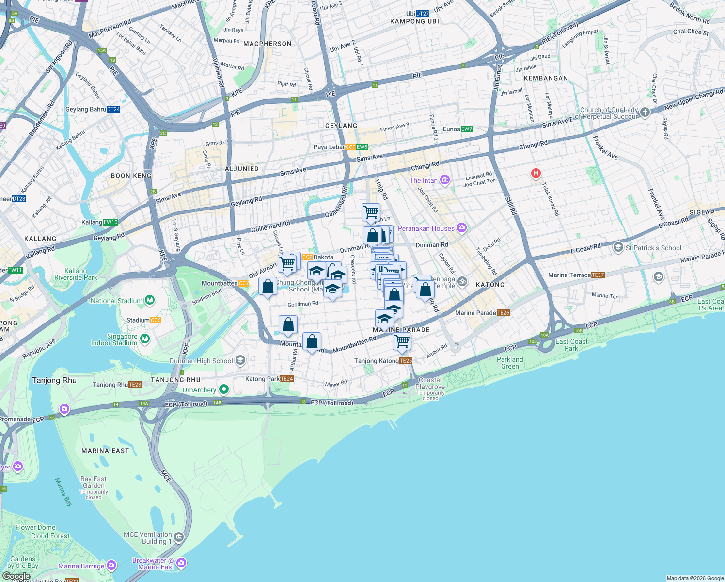 map of restaurants, bars, coffee shops, grocery stores, and more near in Singapore