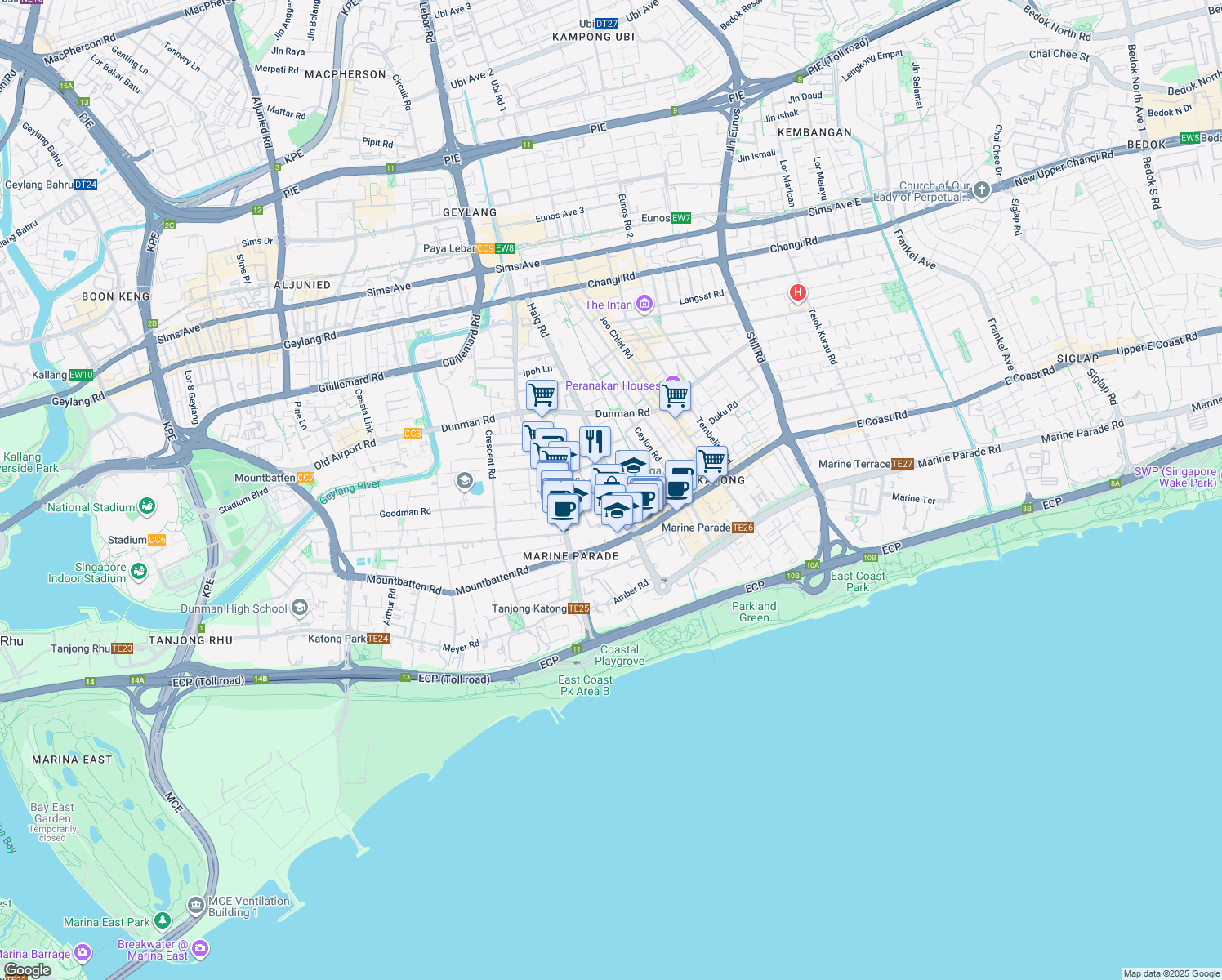 map of restaurants, bars, coffee shops, grocery stores, and more near in Singapore