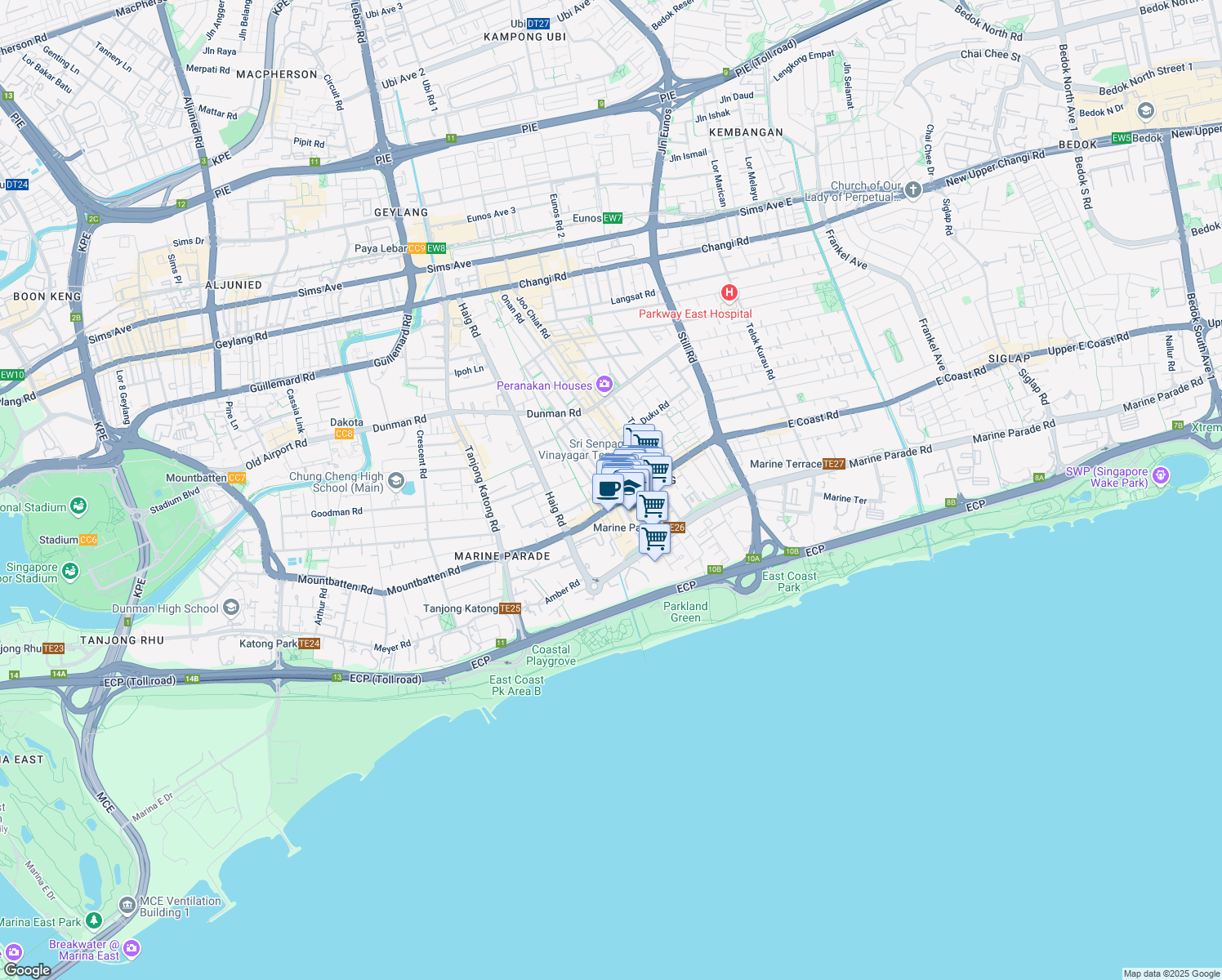 map of restaurants, bars, coffee shops, grocery stores, and more near in Singapore