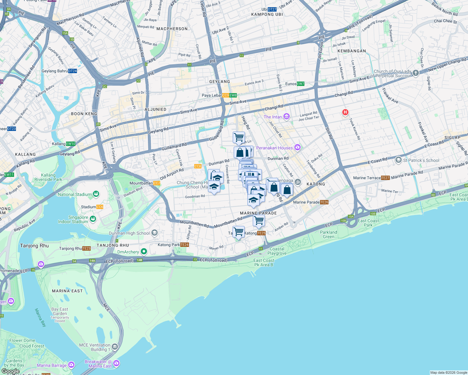 map of restaurants, bars, coffee shops, grocery stores, and more near in Singapore