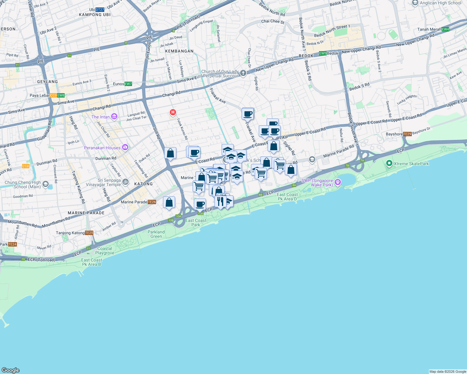 map of restaurants, bars, coffee shops, grocery stores, and more near in Singapore
