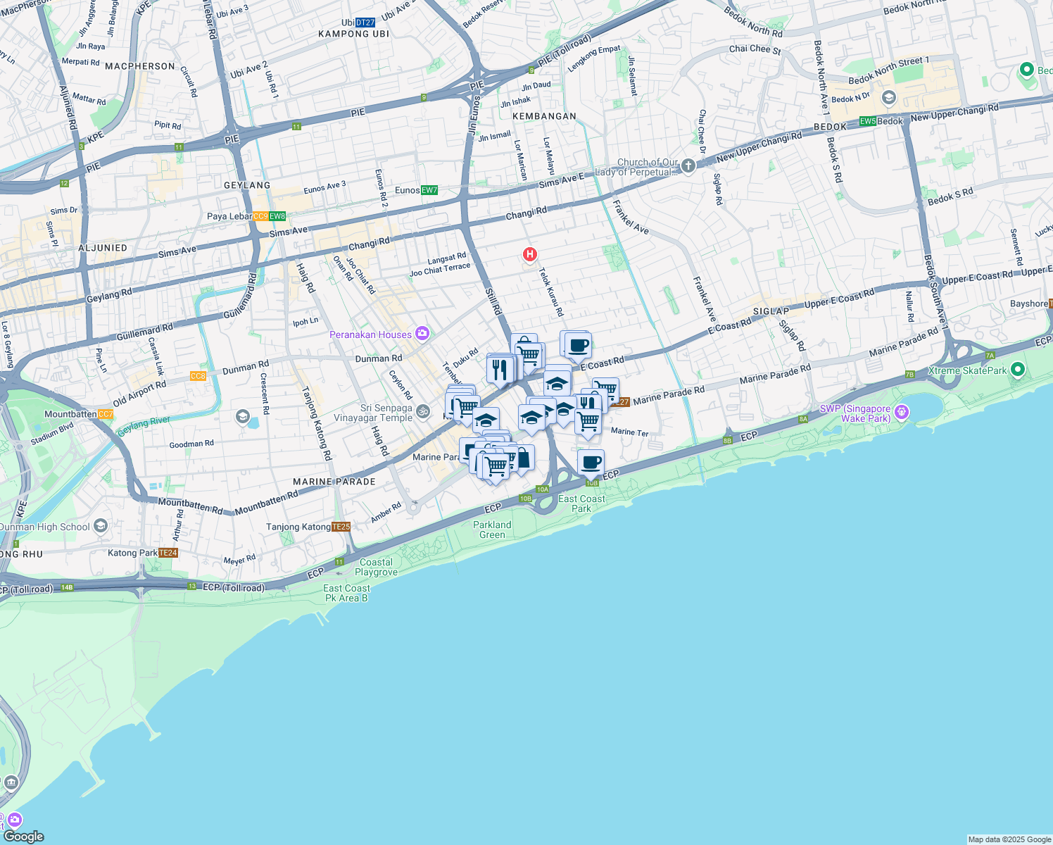 map of restaurants, bars, coffee shops, grocery stores, and more near in Singapore