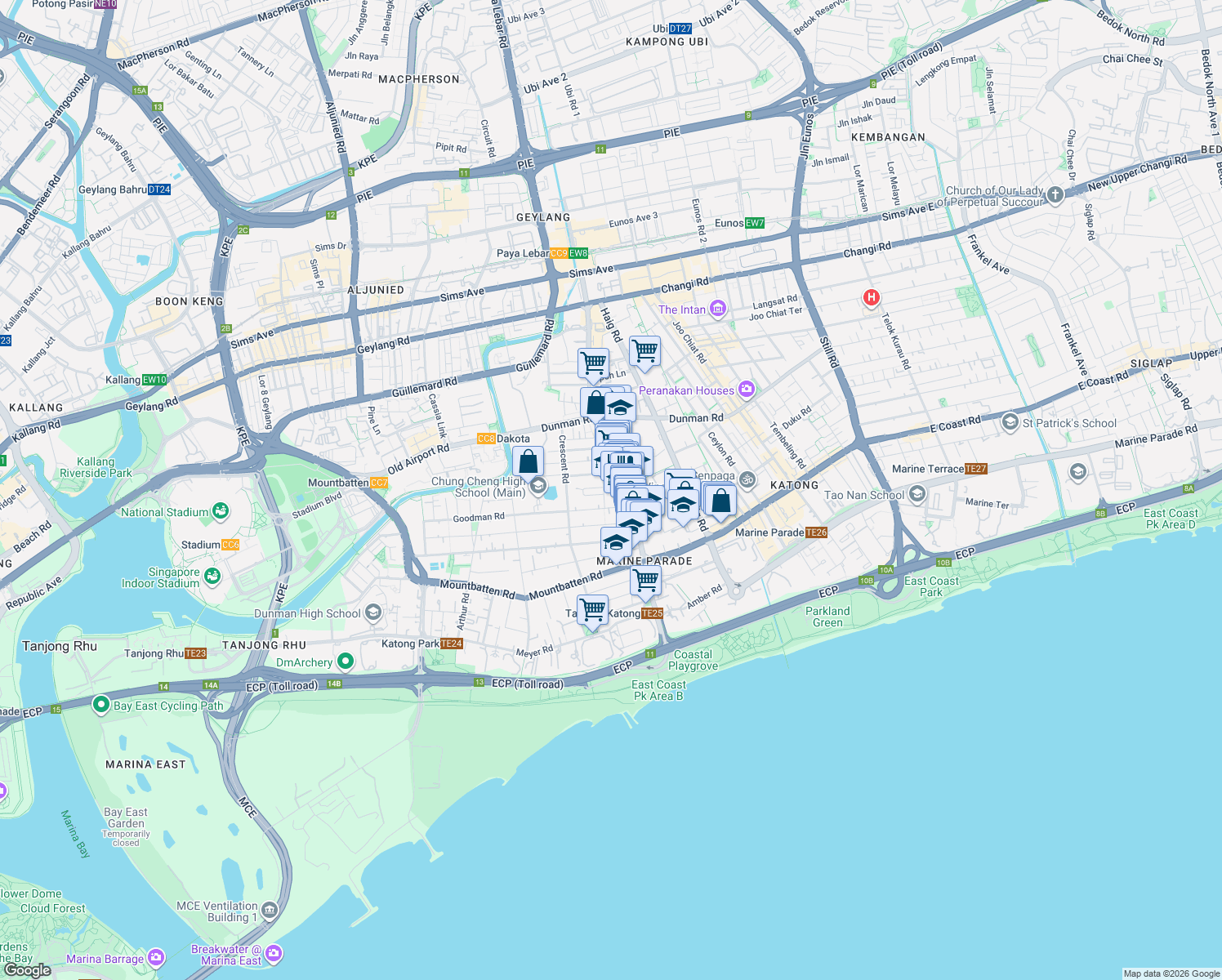 map of restaurants, bars, coffee shops, grocery stores, and more near in Singapore