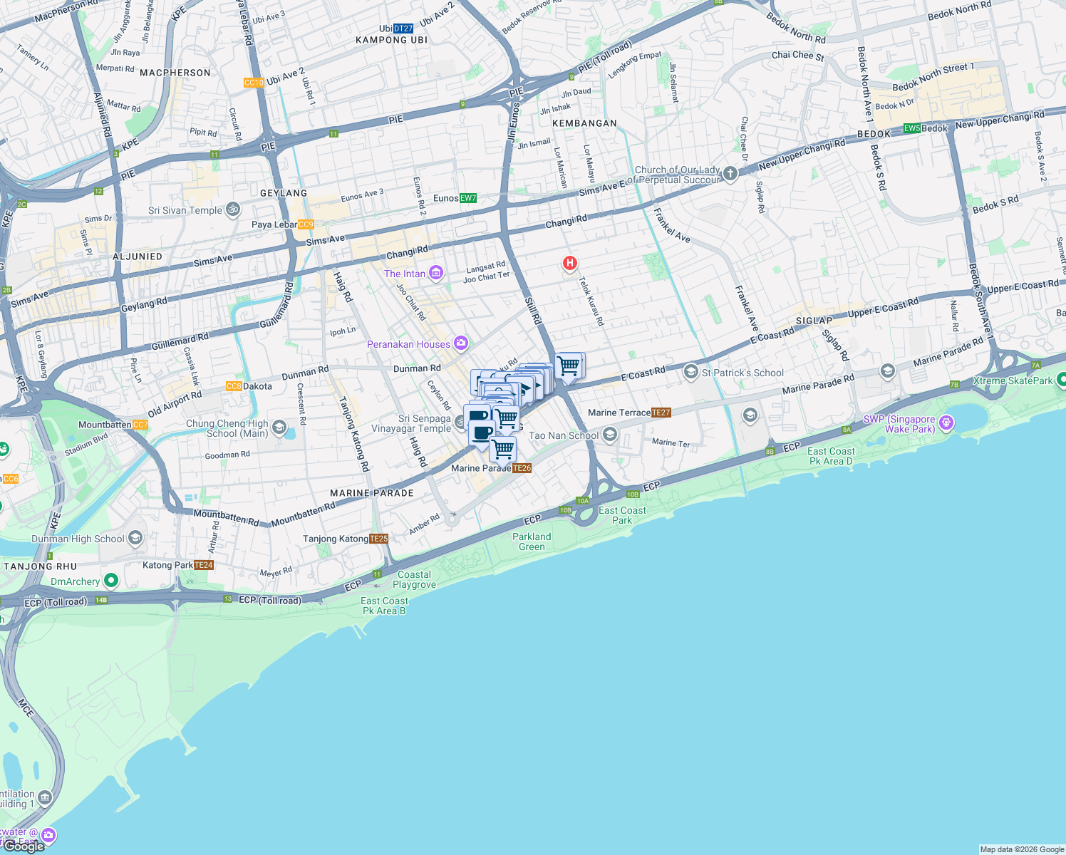 map of restaurants, bars, coffee shops, grocery stores, and more near in Singapore