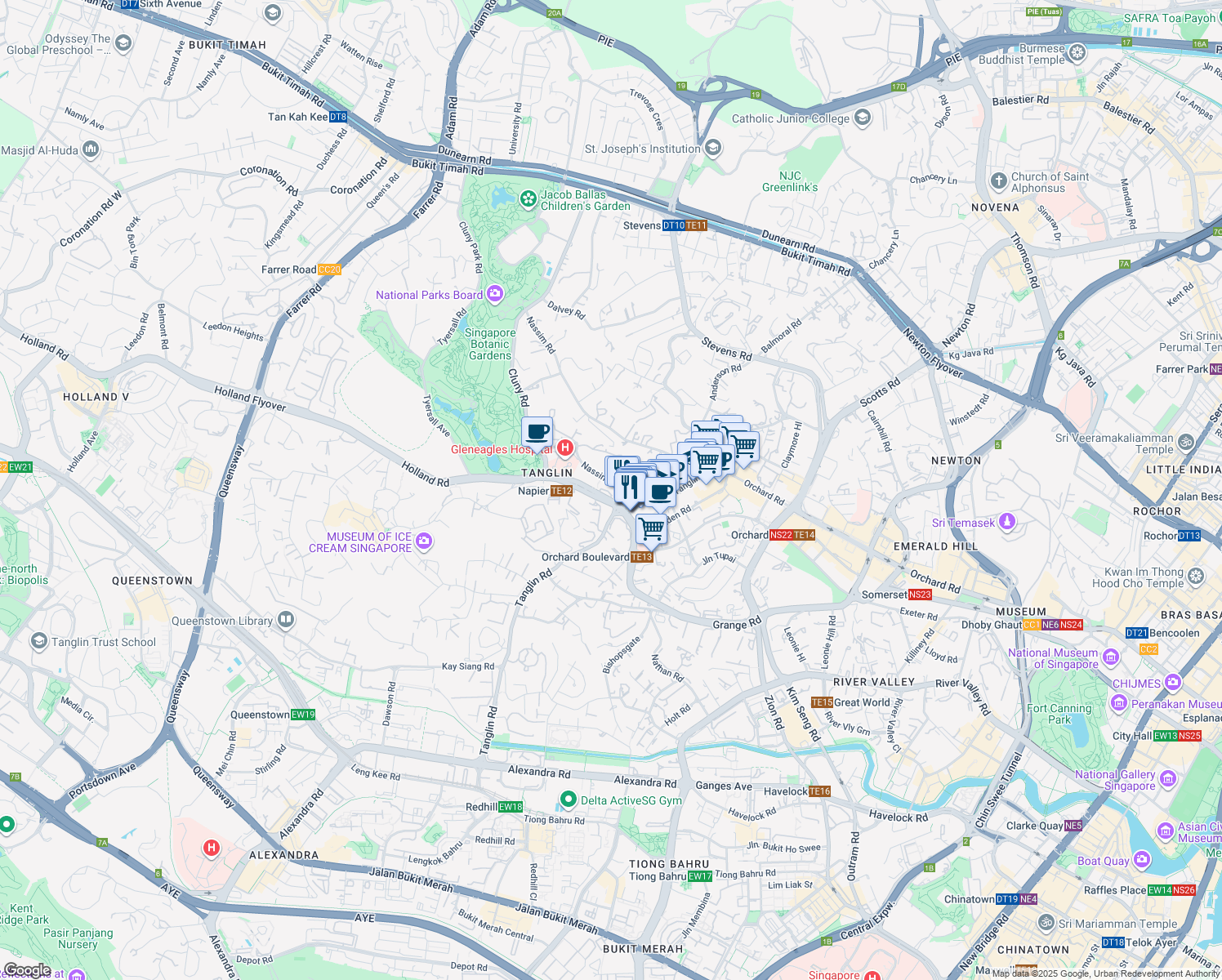 map of restaurants, bars, coffee shops, grocery stores, and more near in Singapore