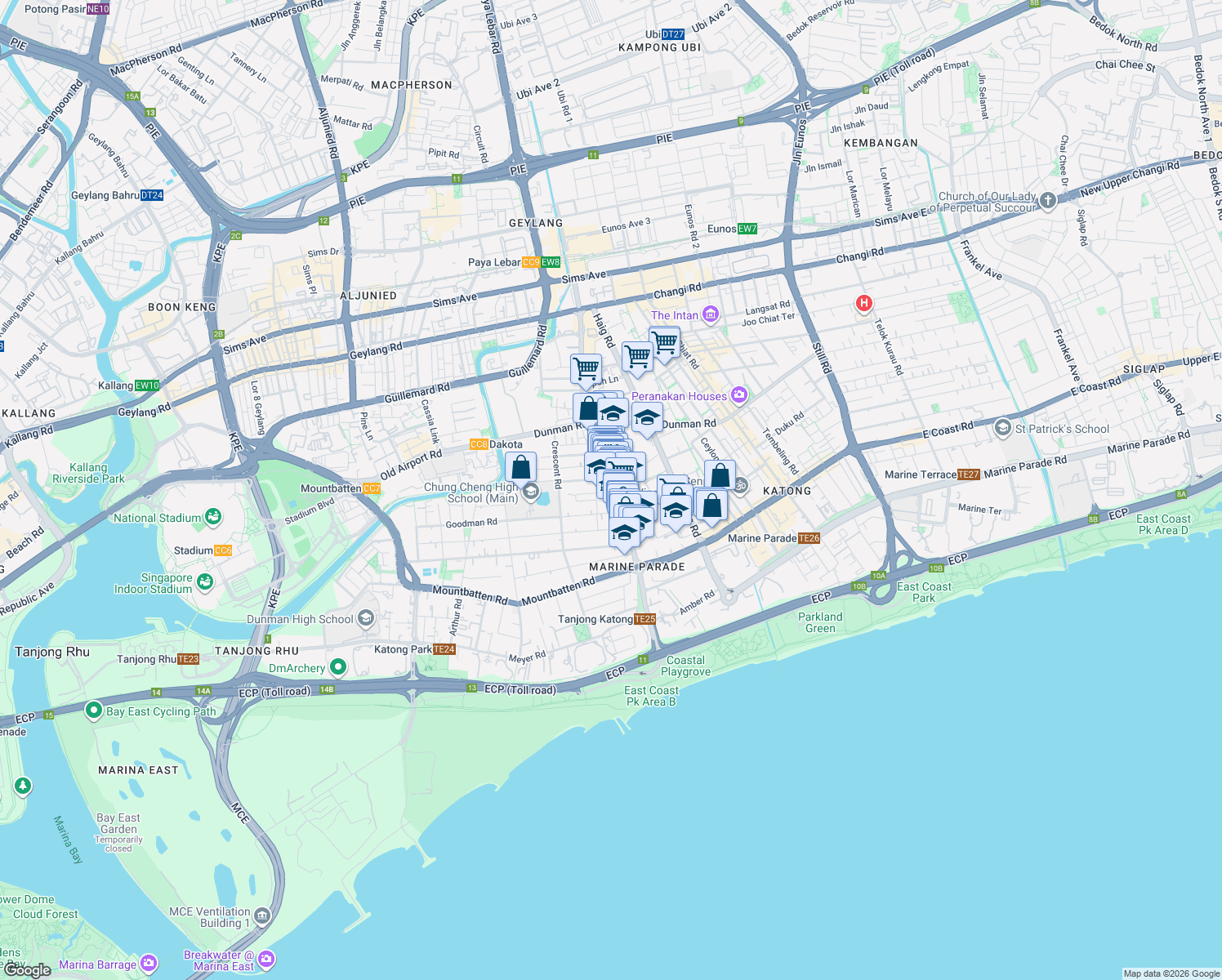 map of restaurants, bars, coffee shops, grocery stores, and more near in Singapore