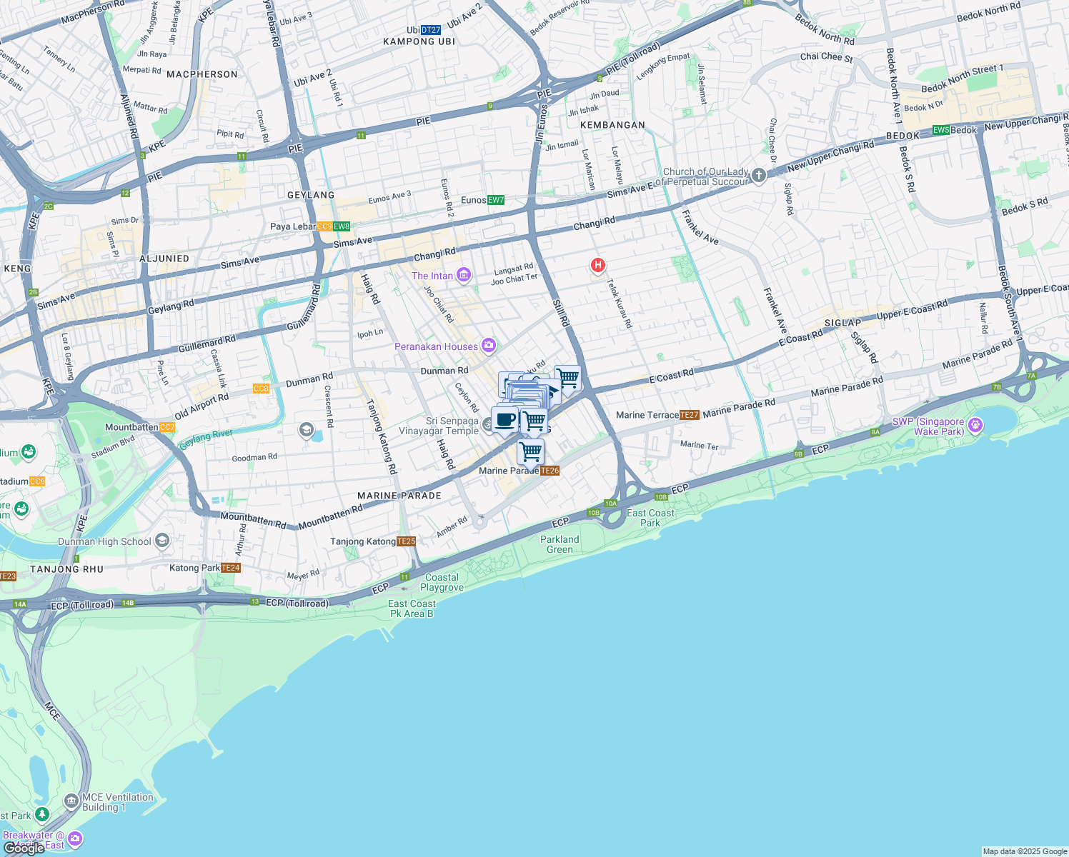 map of restaurants, bars, coffee shops, grocery stores, and more near in Singapore