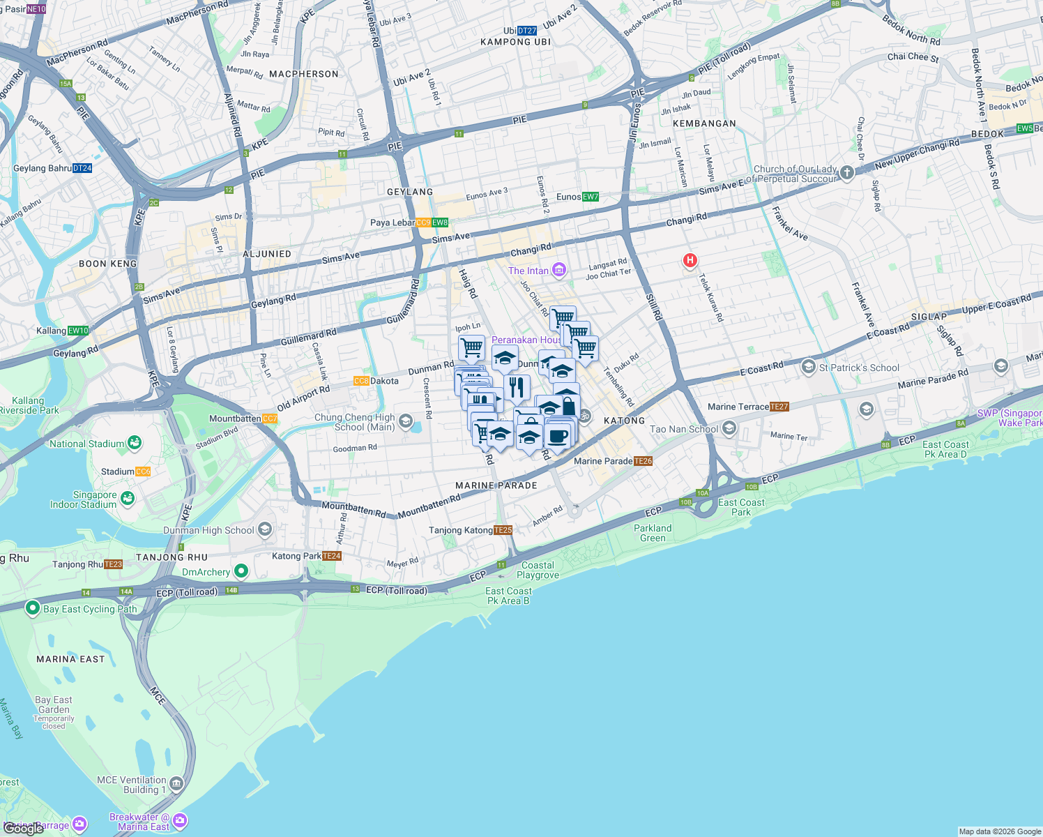 map of restaurants, bars, coffee shops, grocery stores, and more near in Singapore