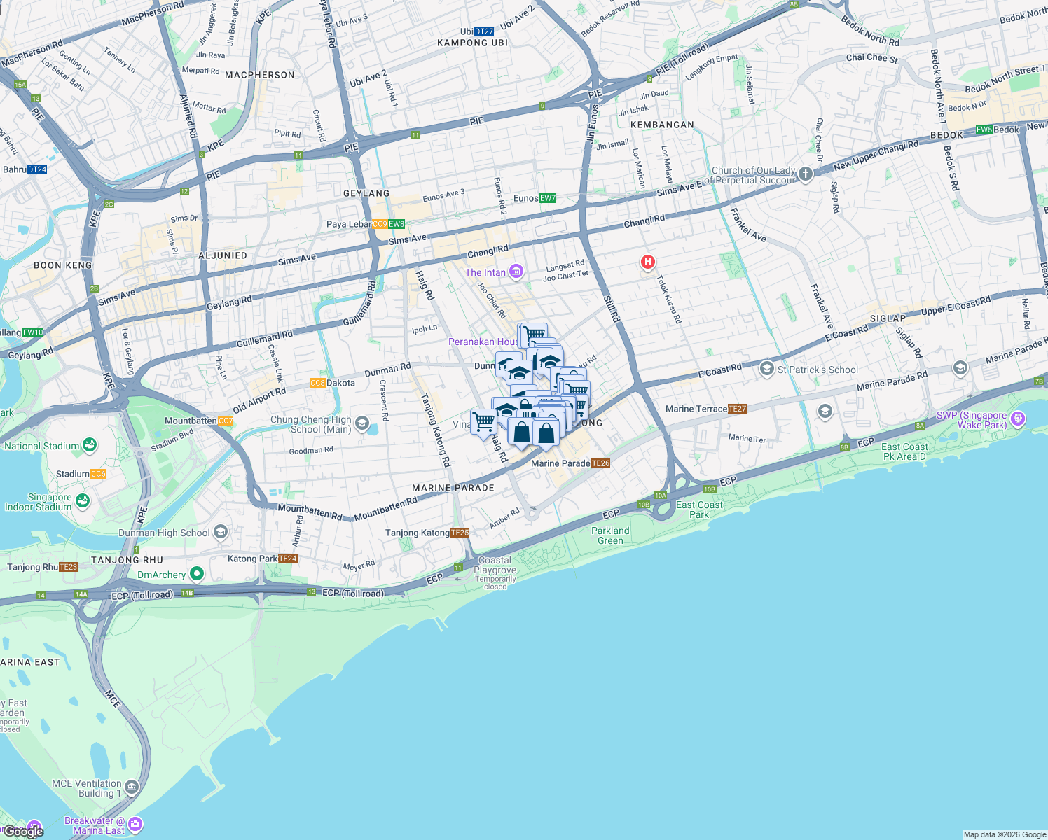 map of restaurants, bars, coffee shops, grocery stores, and more near in Singapore