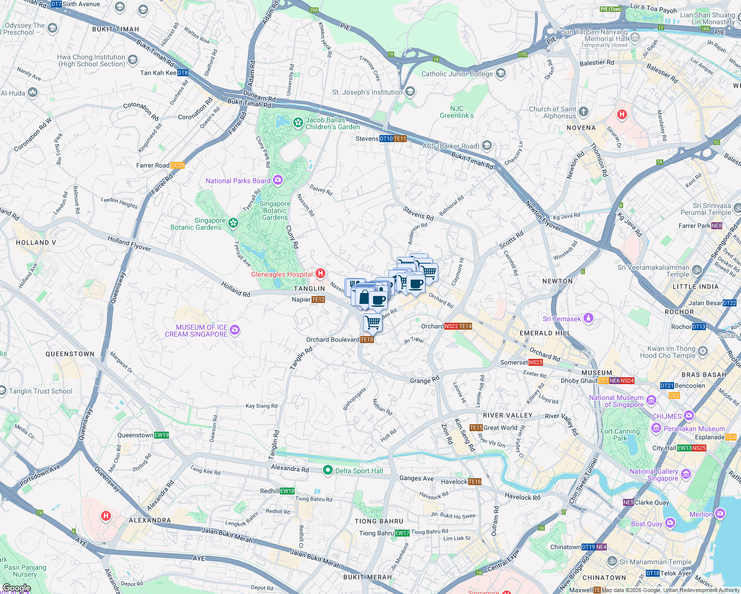 map of restaurants, bars, coffee shops, grocery stores, and more near in Singapore