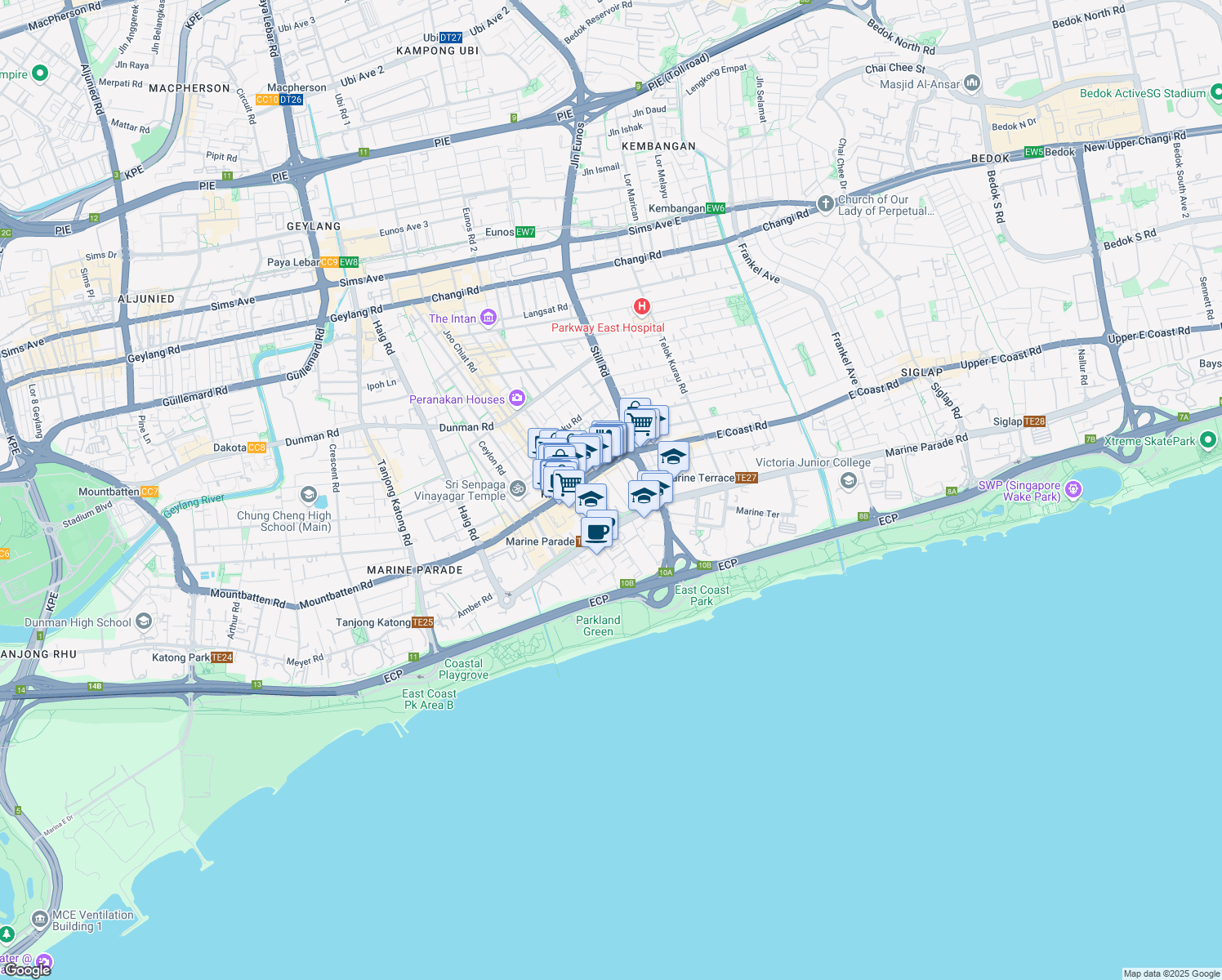 map of restaurants, bars, coffee shops, grocery stores, and more near in Singapore