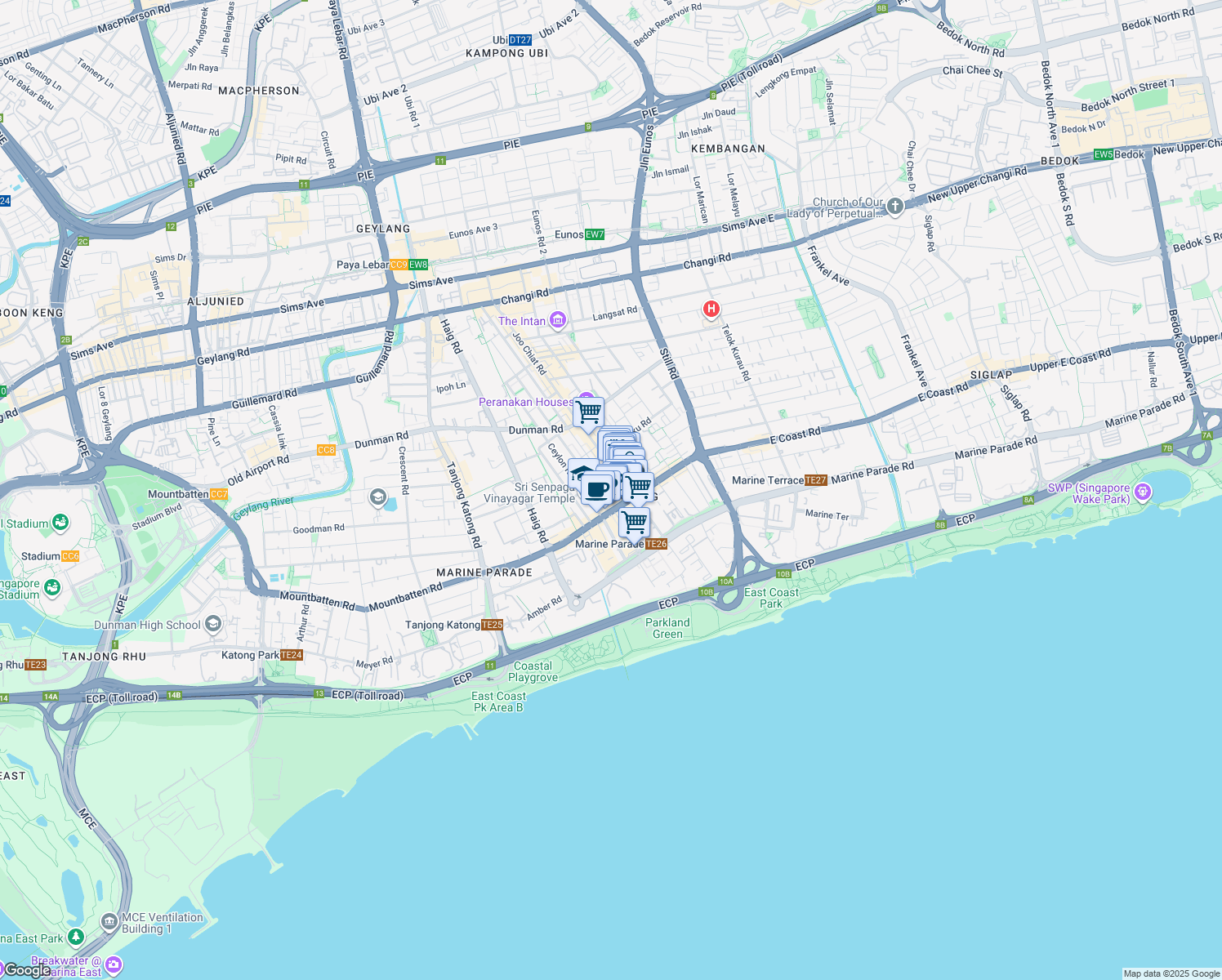 map of restaurants, bars, coffee shops, grocery stores, and more near in Singapore